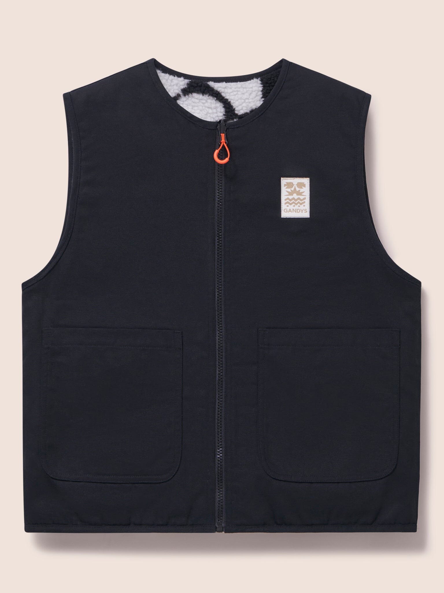 Alta Reversible Gilet in Black Print Layering- Gandys