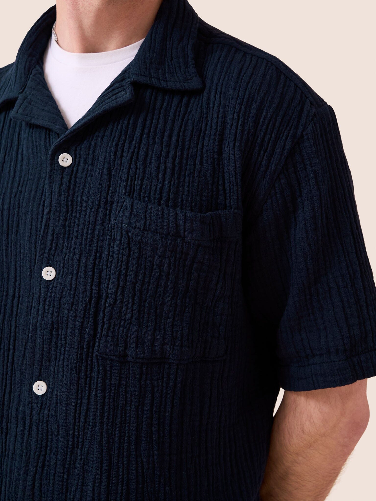 Baxter Cotton Shirt in Navy Shirts- Gandys