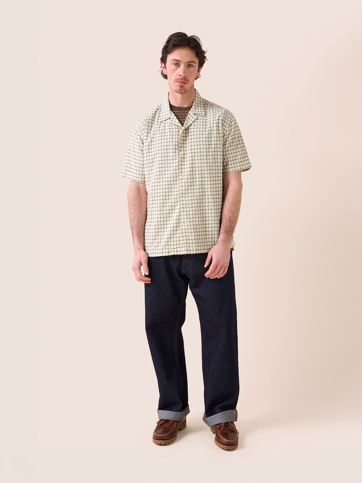 Baxter Cotton Short Sleeve Shirt in Brown Check Shirts- Gandys