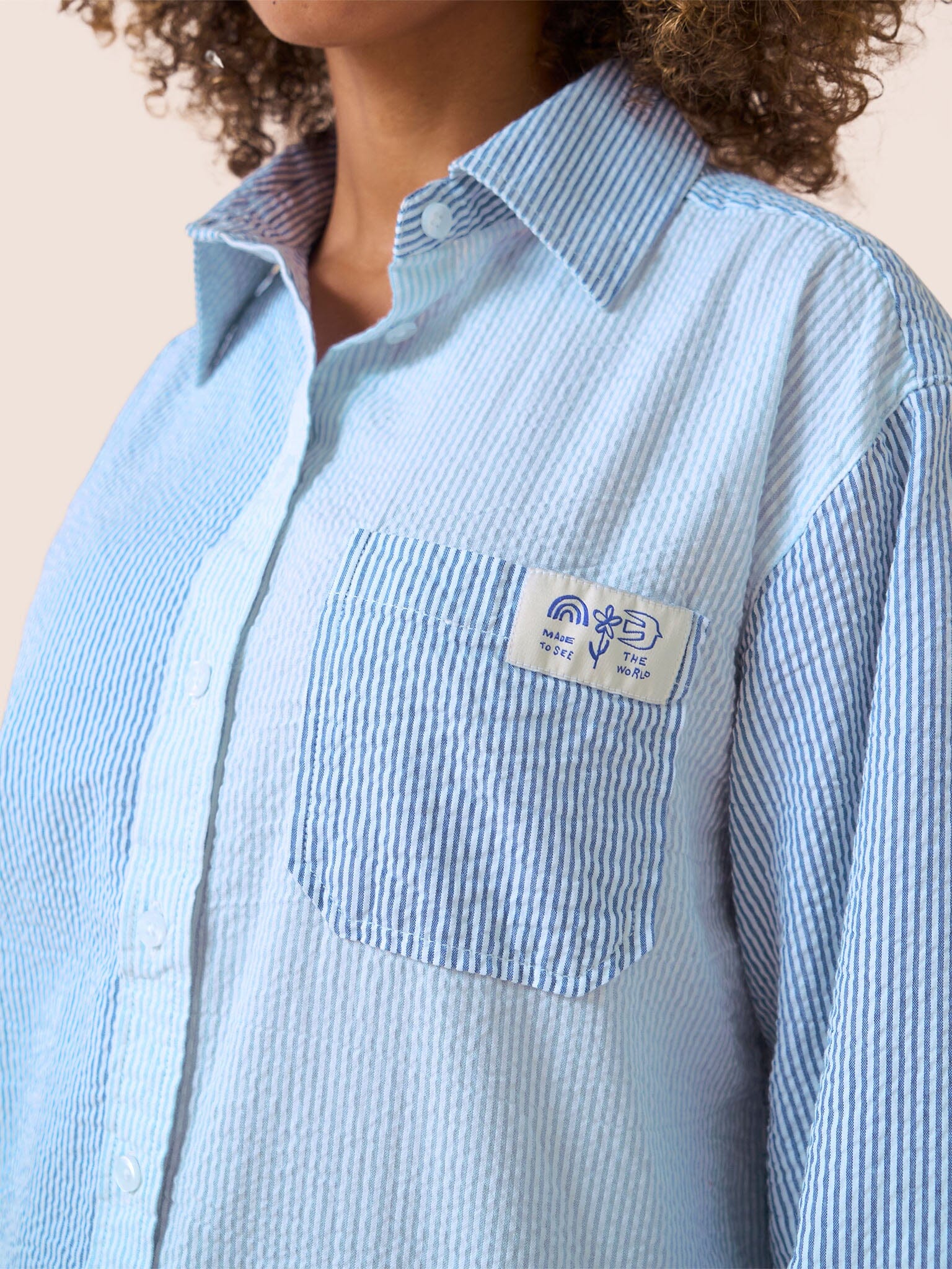 Beaumont Cotton Crinkle Stripe Shirt in Blue Shirts- Gandys