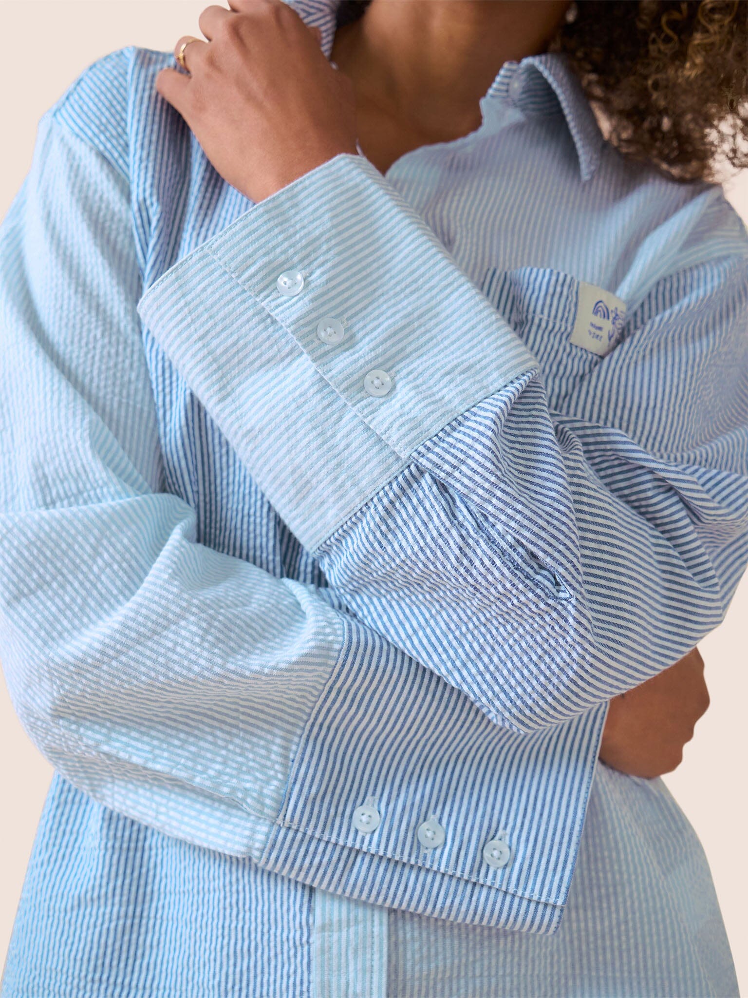 Beaumont Cotton Crinkle Stripe Shirt in Blue Shirts- Gandys