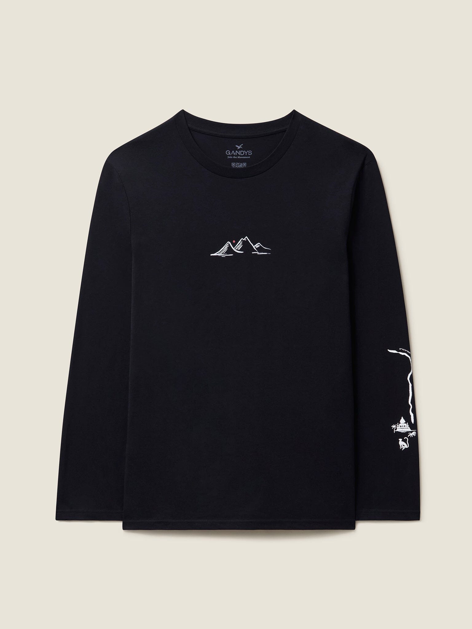 Black Nepal Long Sleeve Campus T-Shirt T-Shirts- Gandys