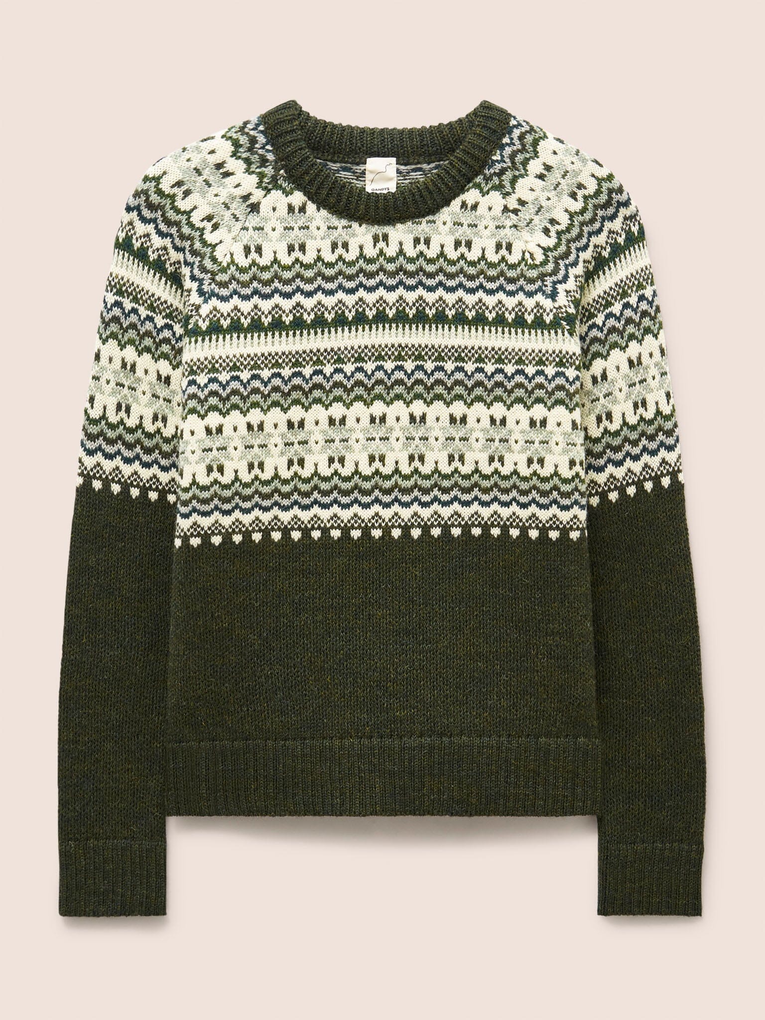 Blair Made in England Wool Fair Isle Sweater in Green Layering- Gandys