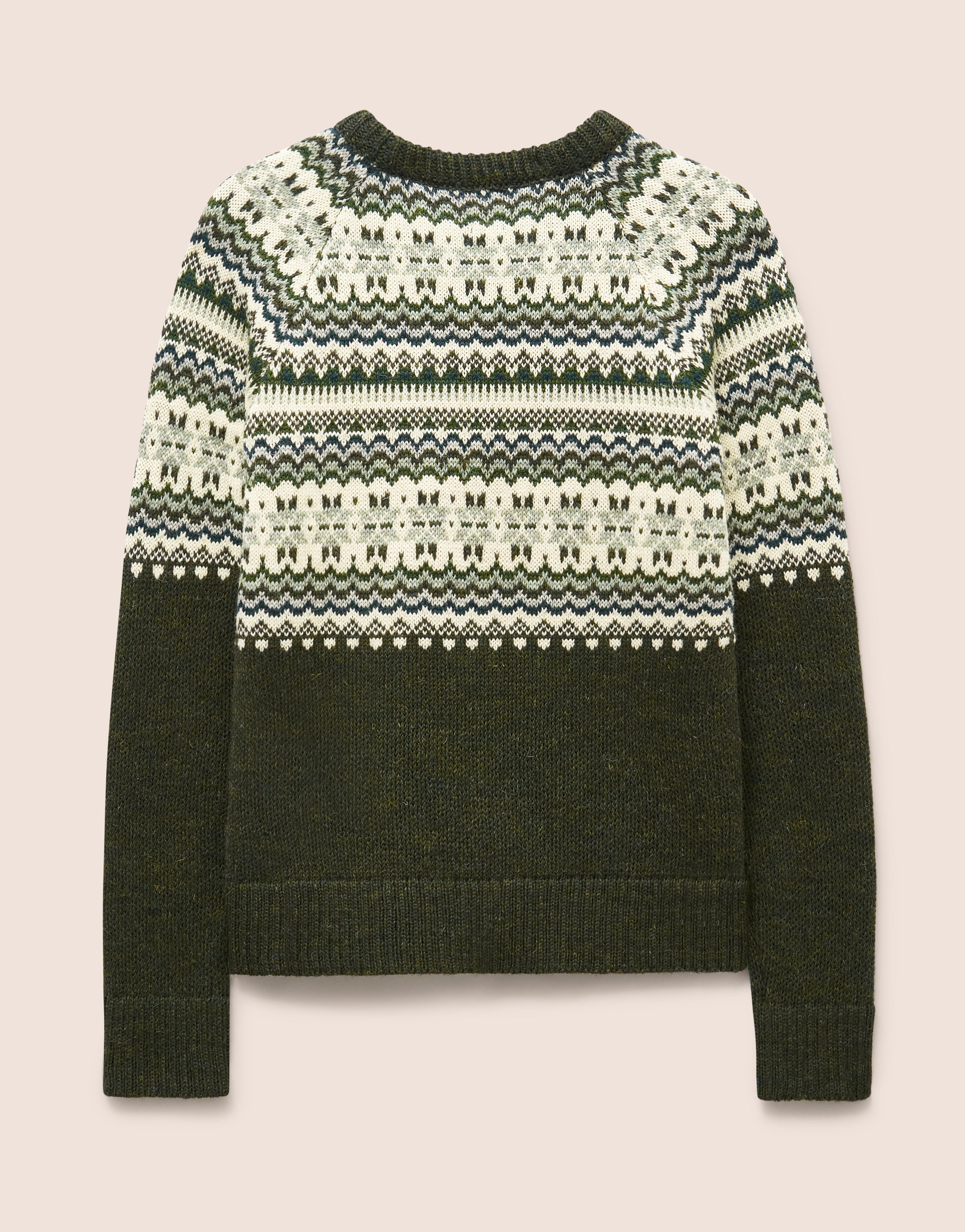 Blair Made in England Wool Fair Isle Sweater in Green Layering- Gandys