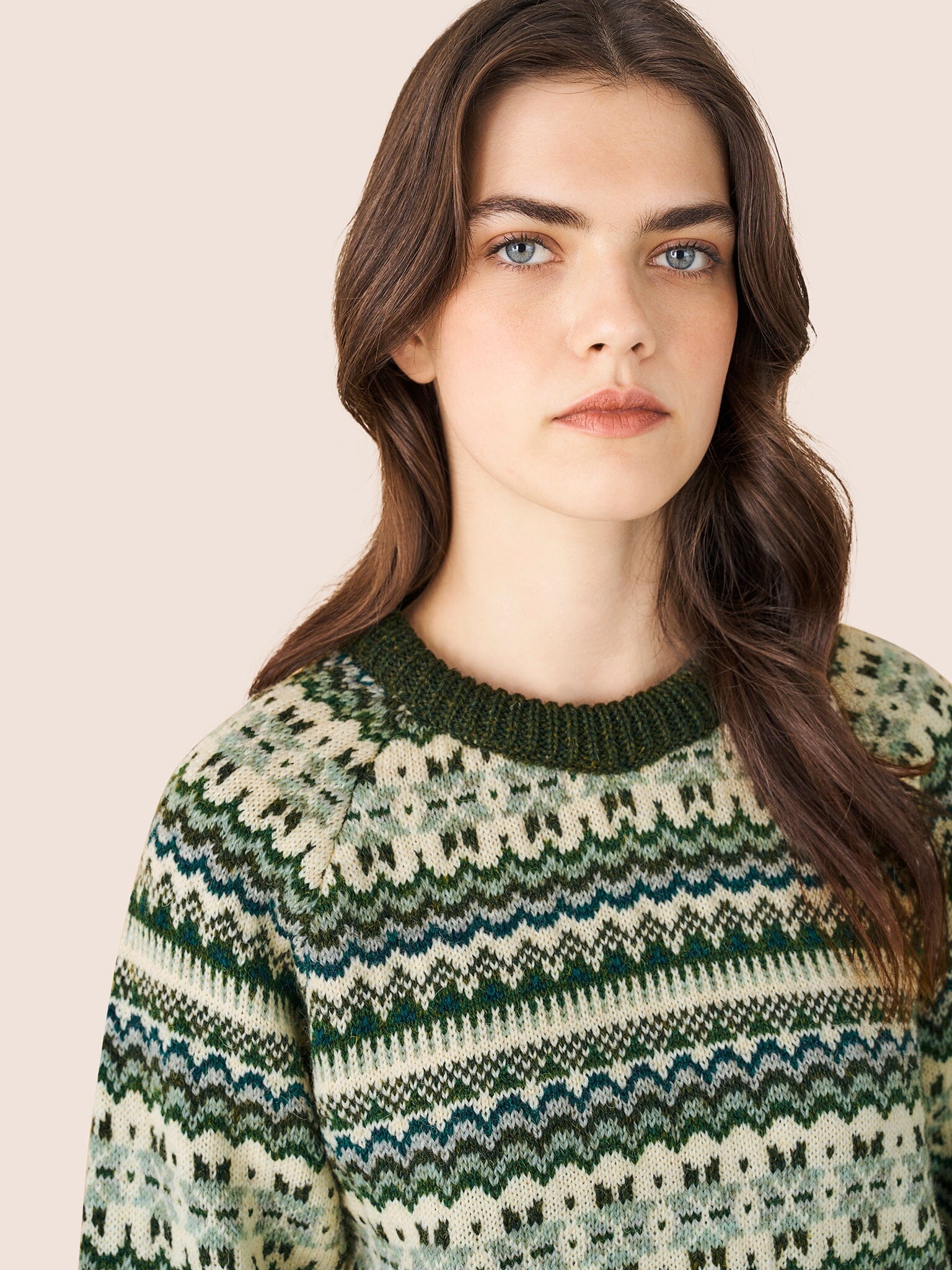 Blair Made in England Wool Fair Isle Sweater in Green Layering- Gandys
