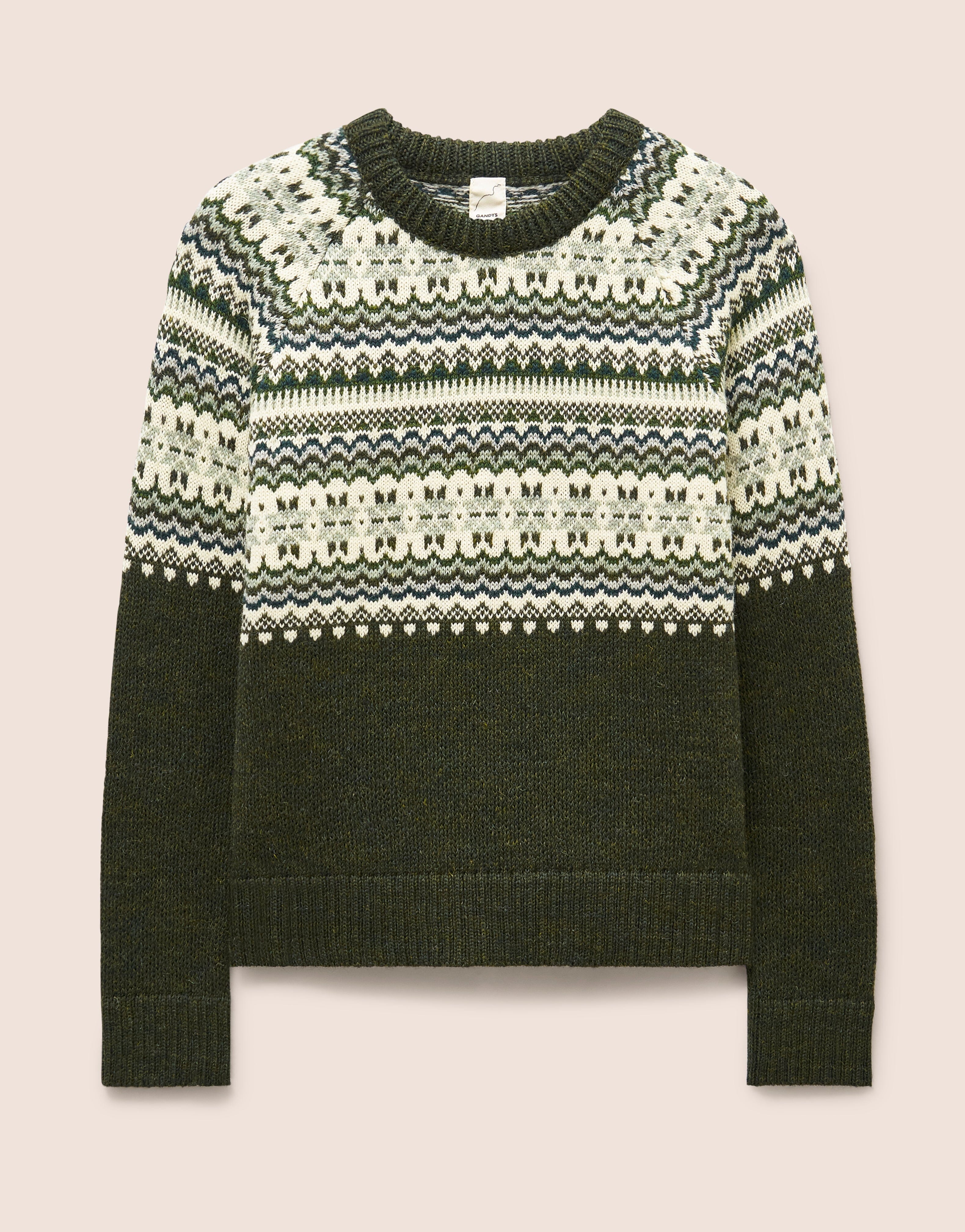 Blair Made in England Wool Fair Isle Sweater in Green Layering- Gandys