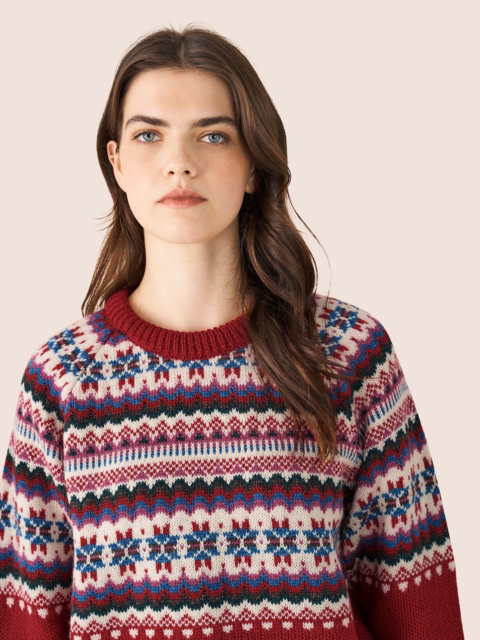 Blair Made in England Wool Fair Isle Sweater in Red Layering- Gandys