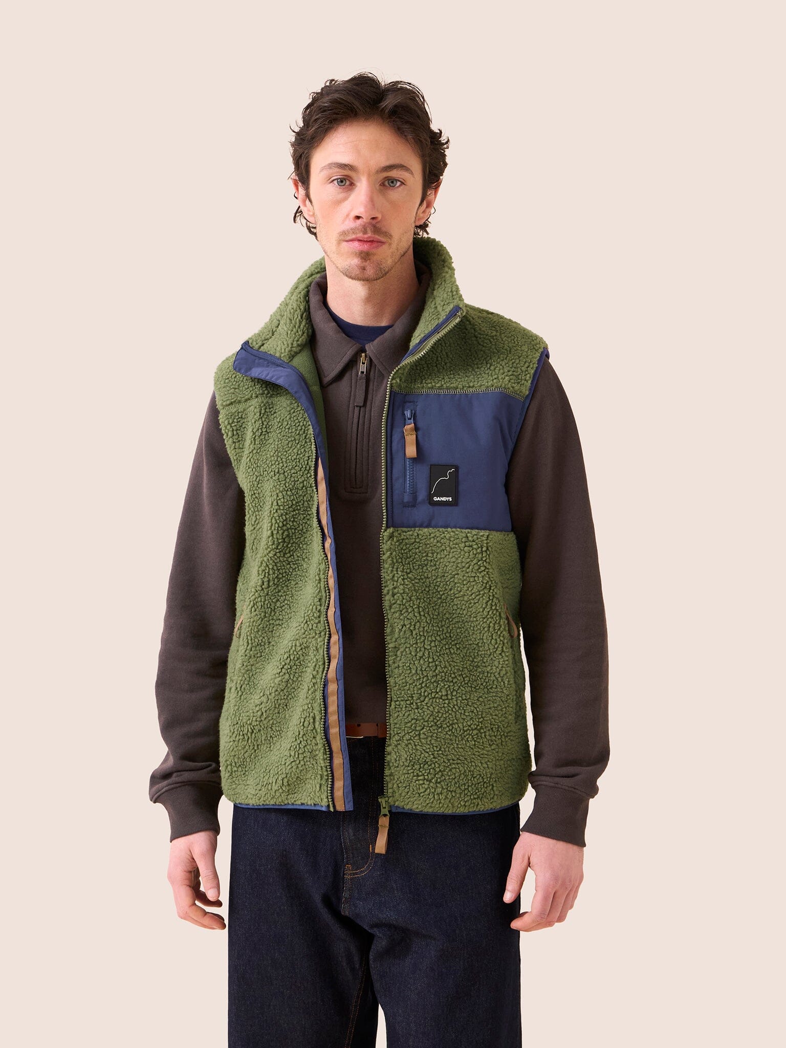 Boston Recycled Fleece Gilet in Green Layering- Gandys
