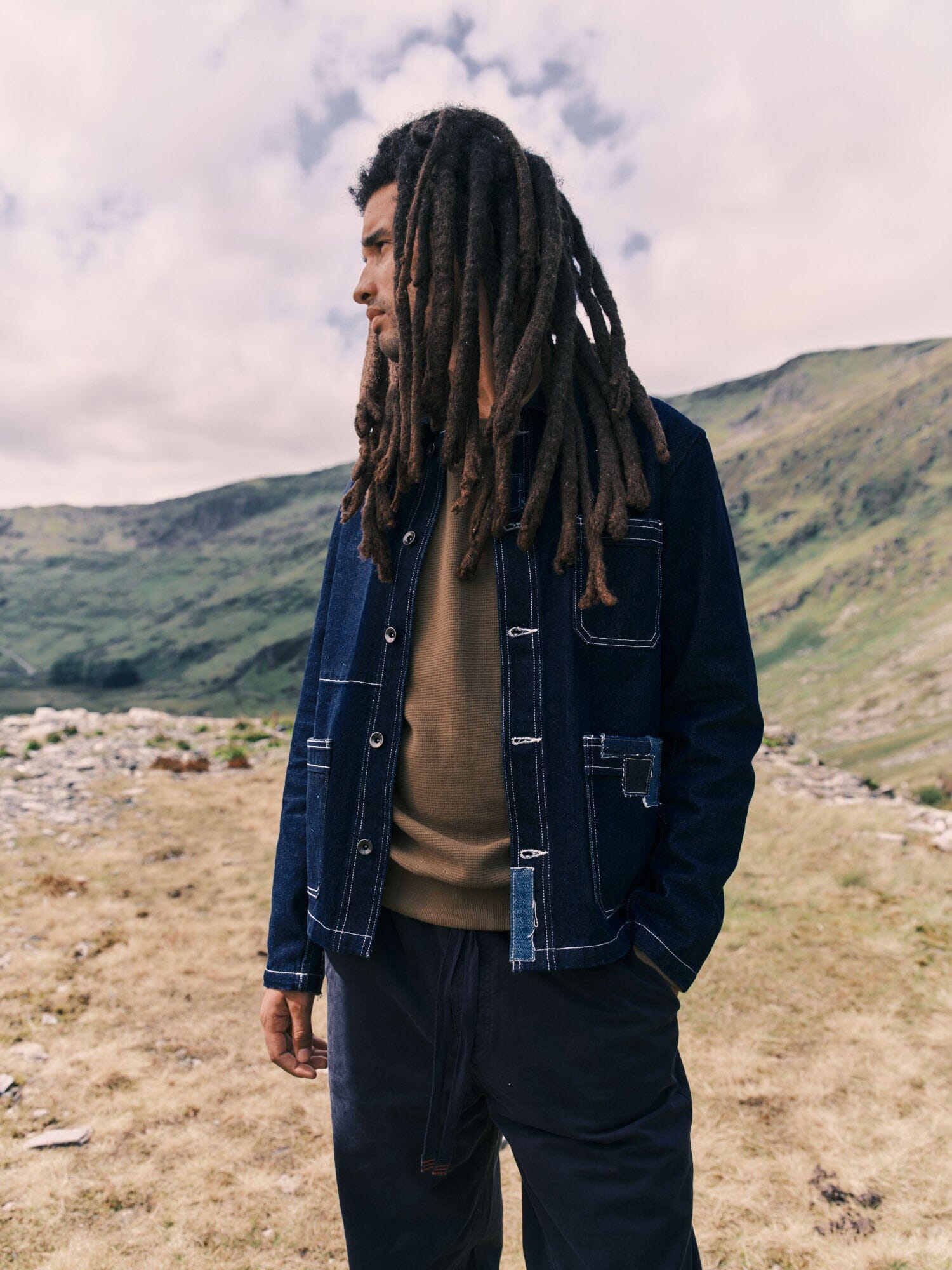 Brecon Denim Patched Chore Jacket Outerwear- Gandys