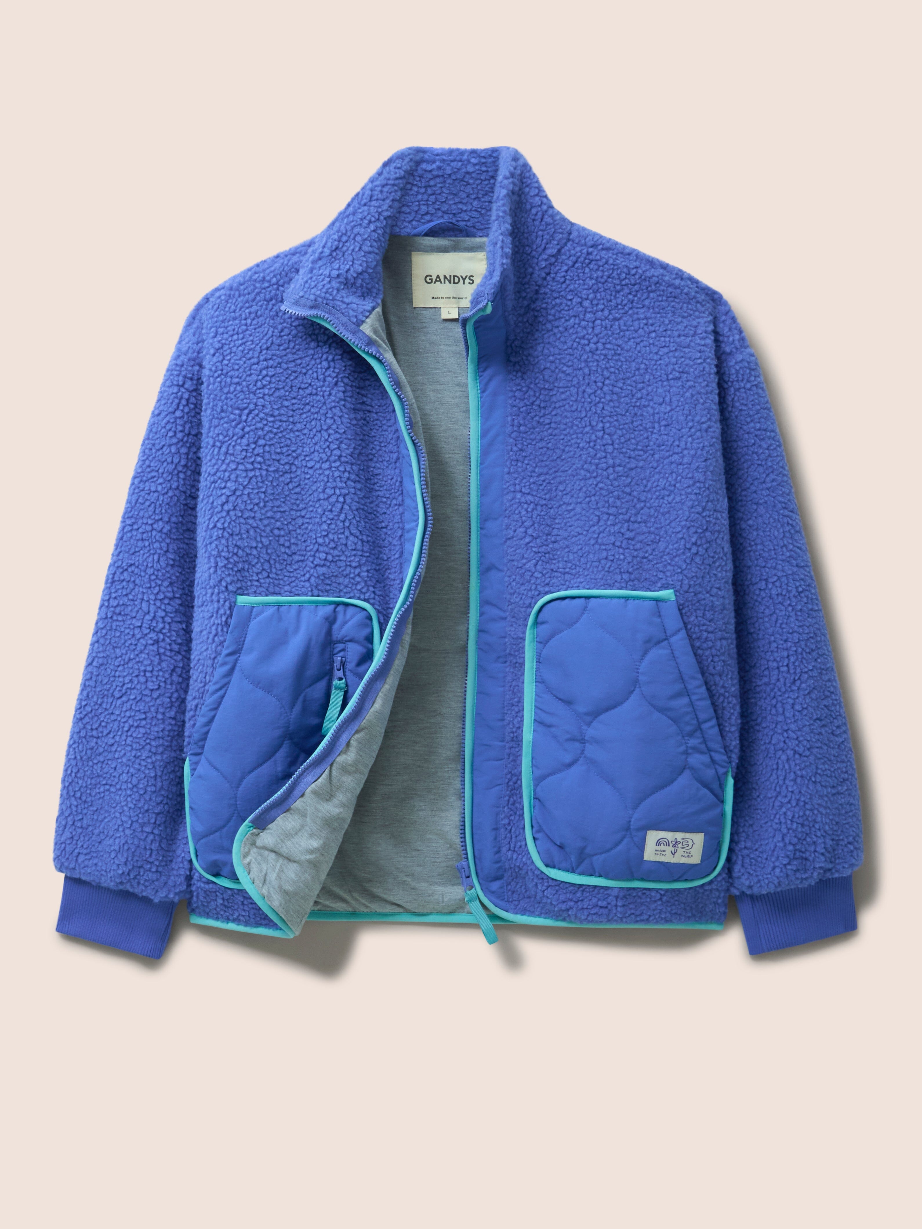 Brooklyn Recycled Fleece Zip front Jacket in Blue Layering- Gandys