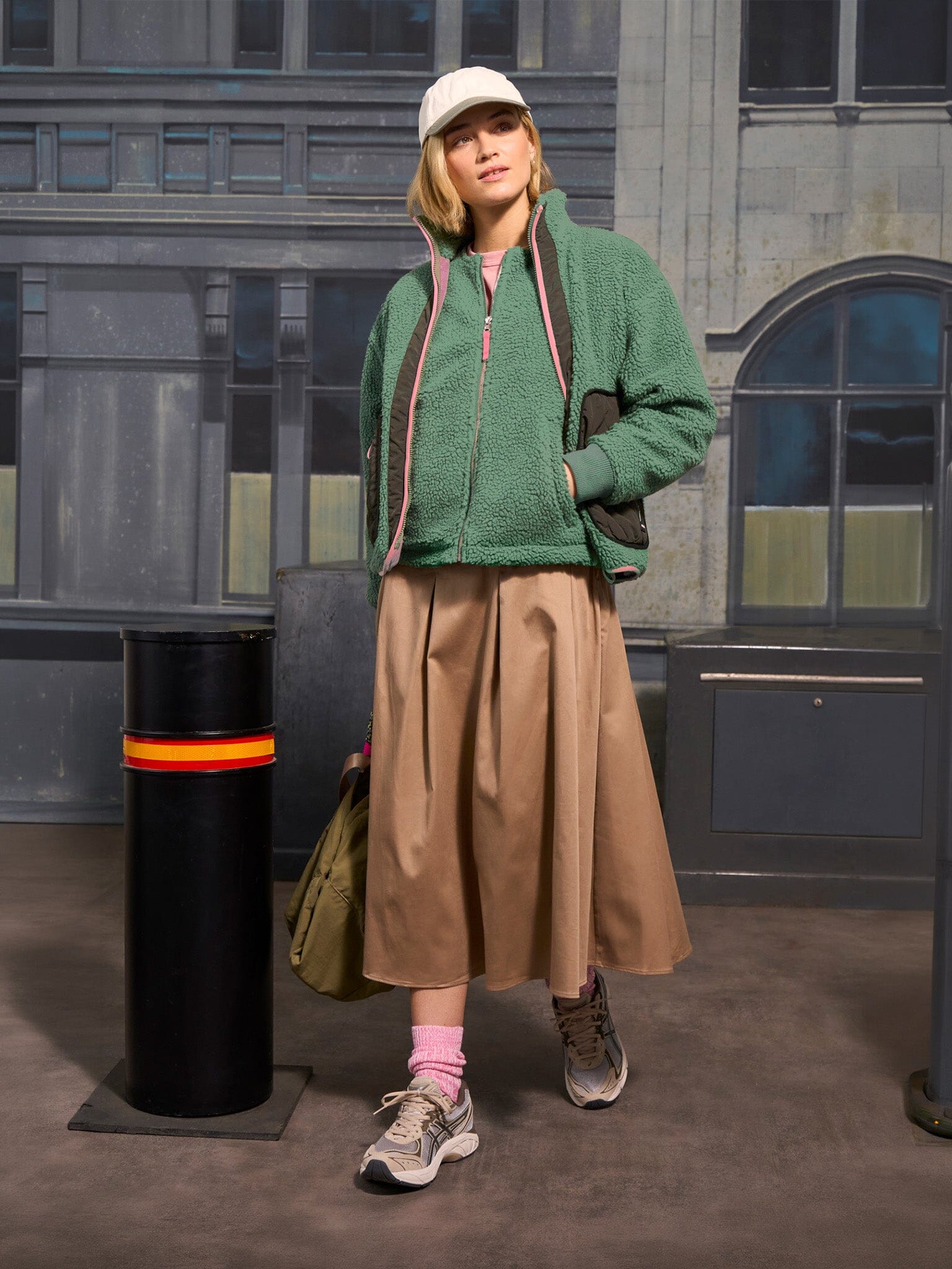 Brooklyn Recycled Fleece Zip front Jacket in Khaki Layering- Gandys