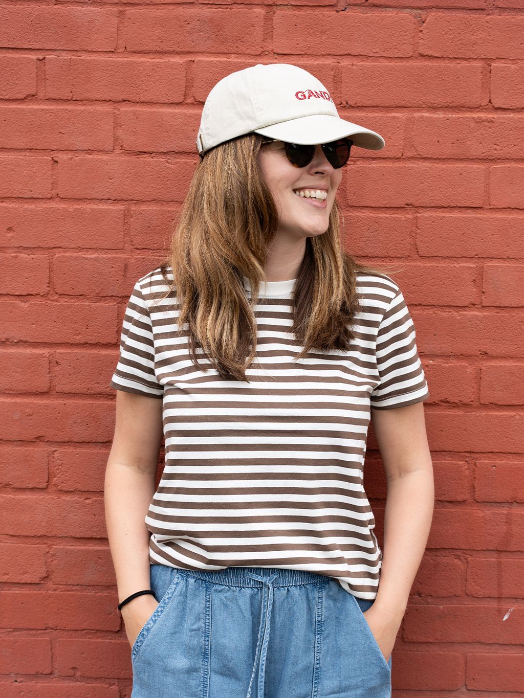 Brown Ecru Malibu Striped T-Shirt T-Shirts- Gandys