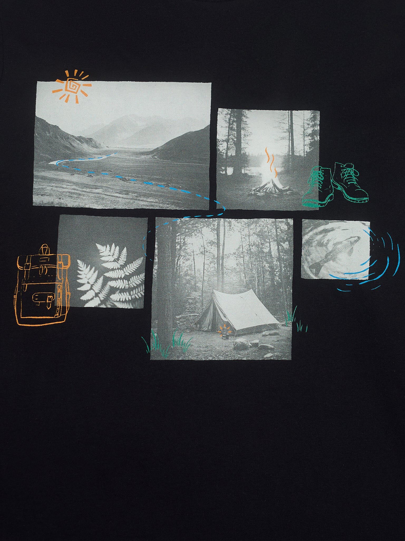 Camping Long Sleeve T-Shirt in Black T-Shirts- Gandys