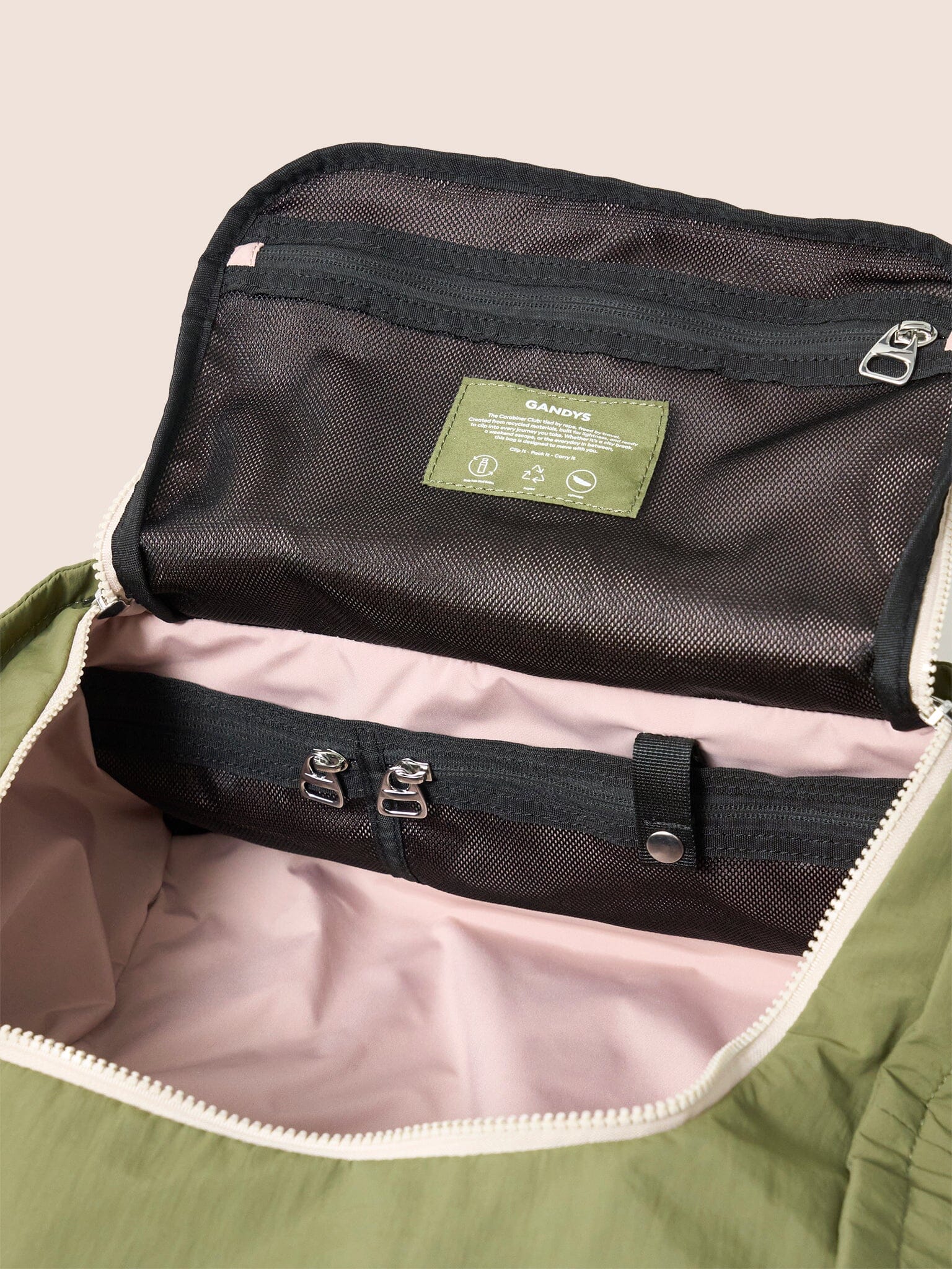 Carabiner Club Recycled Small Cube Crossbody in Khaki Bags- Gandys