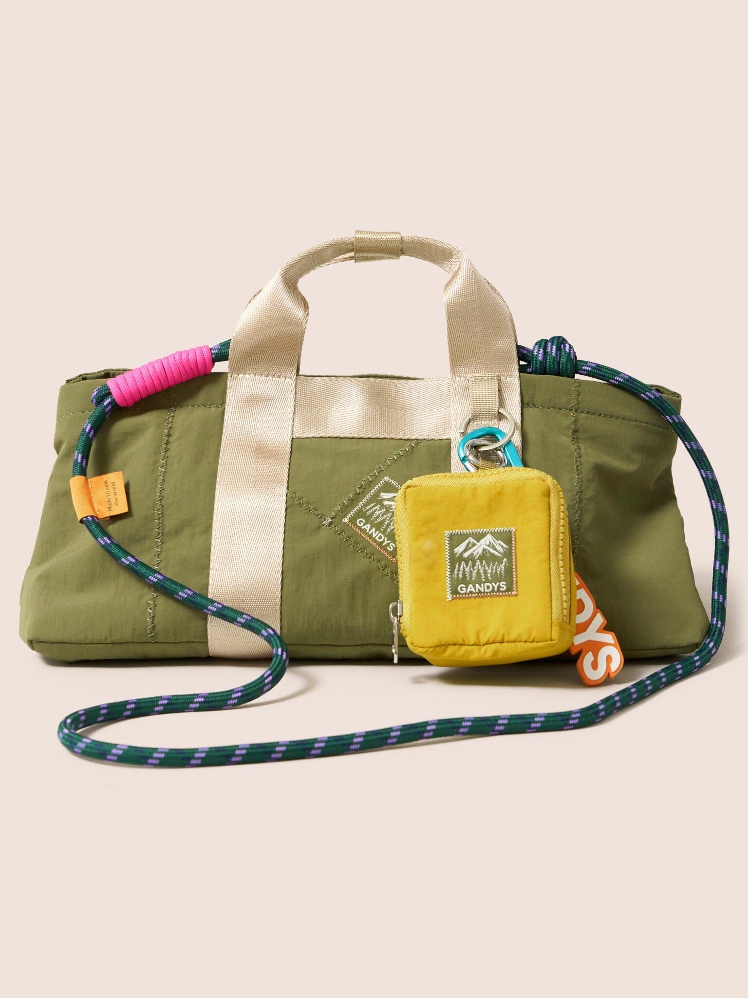 Carabiner Club Recycled Small Cube Crossbody in Khaki Bags- Gandys