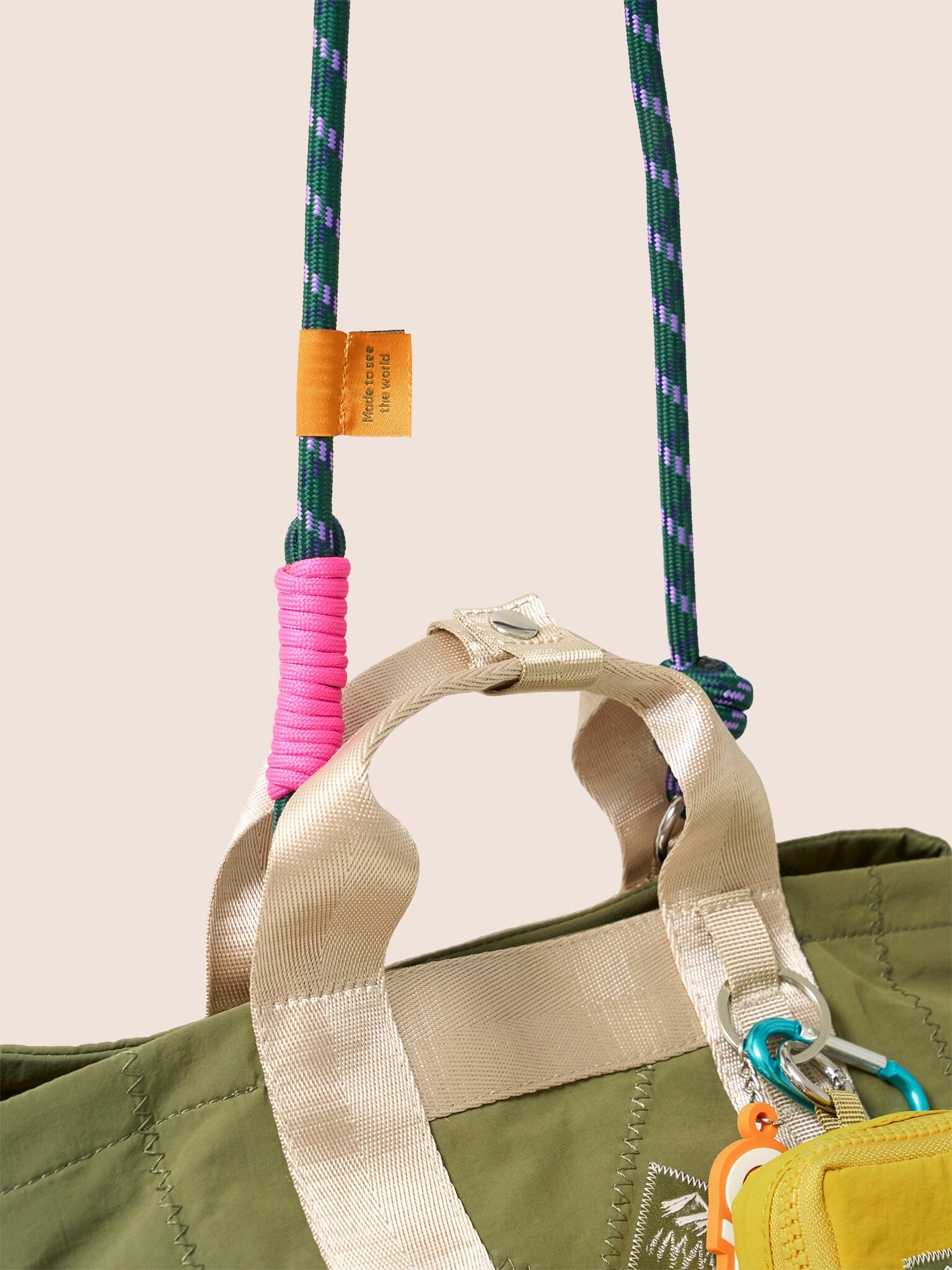 Carabiner Club Recycled Small Cube Crossbody in Khaki Bags- Gandys