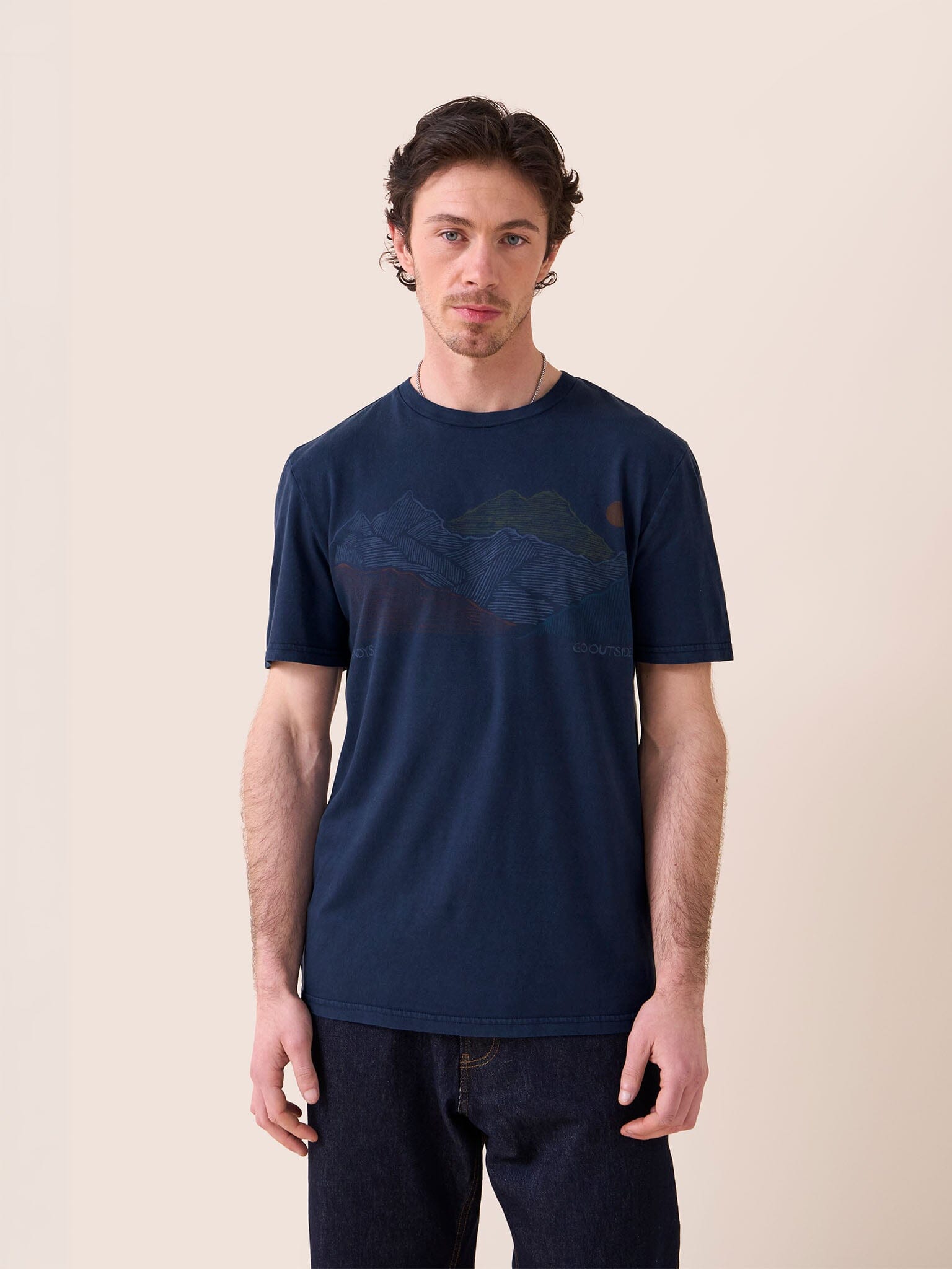 Classic Organic Cotton Sunset Print T-Shirt in Navy T-Shirts- Gandys
