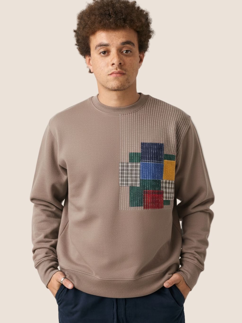 Colwyn Cotton Patchwork Crew Neck Sweater Layering- Gandys