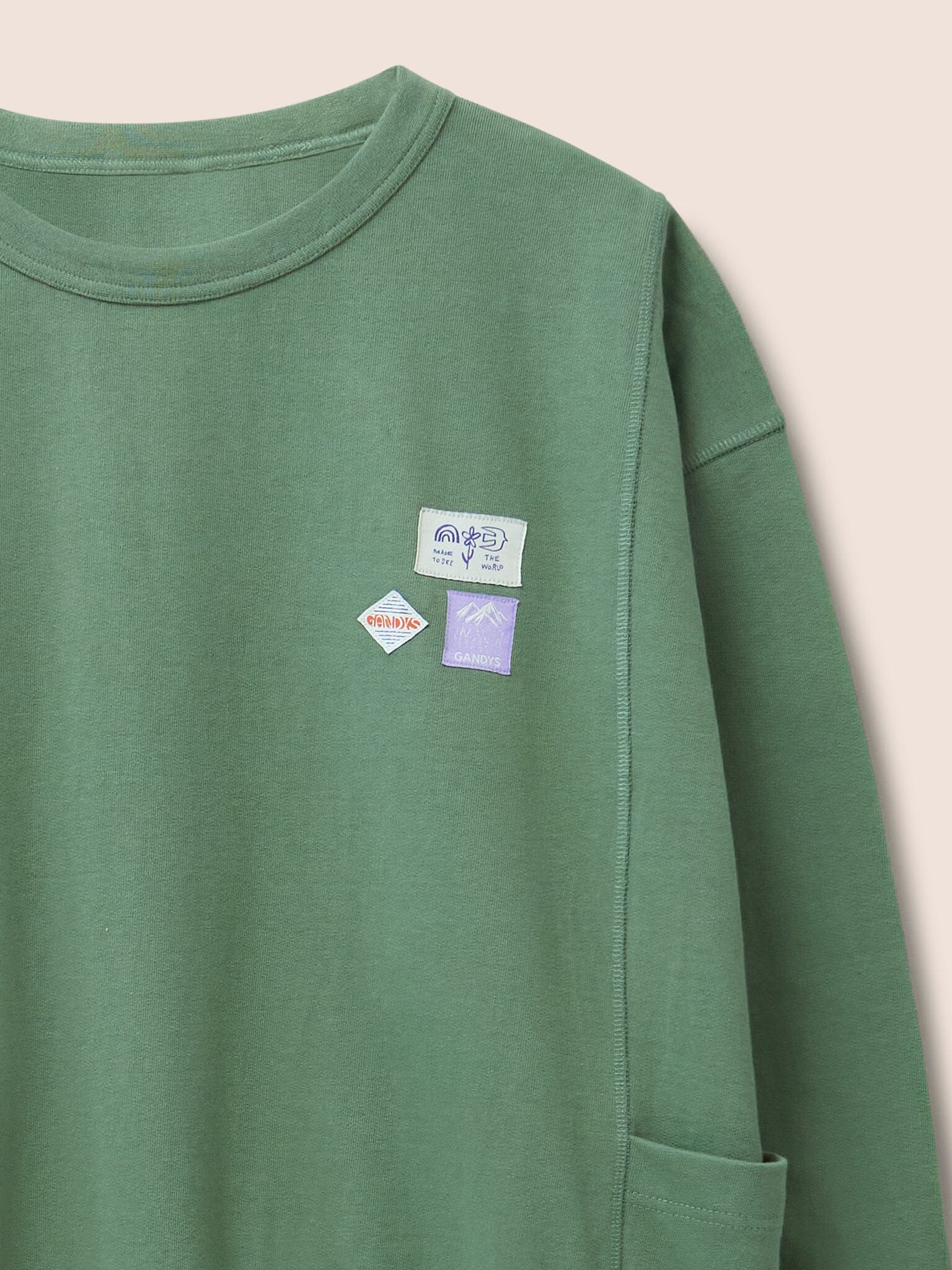 Como Organic Cotton Pocket Sweatshirt in Green Layering- Gandys