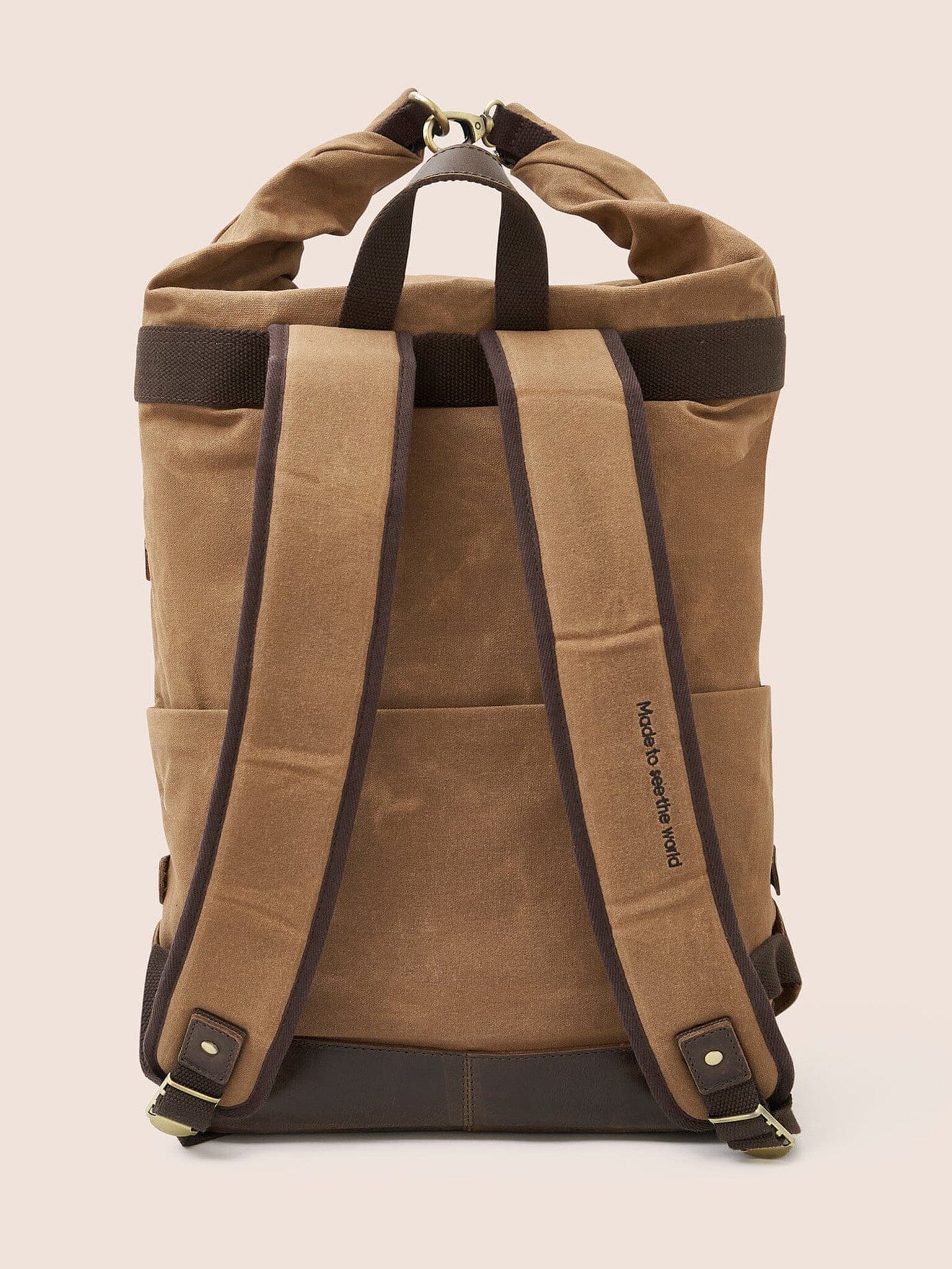 Dolpo Waxed Cotton Roll Top Backpack in Sand Bags- Gandys