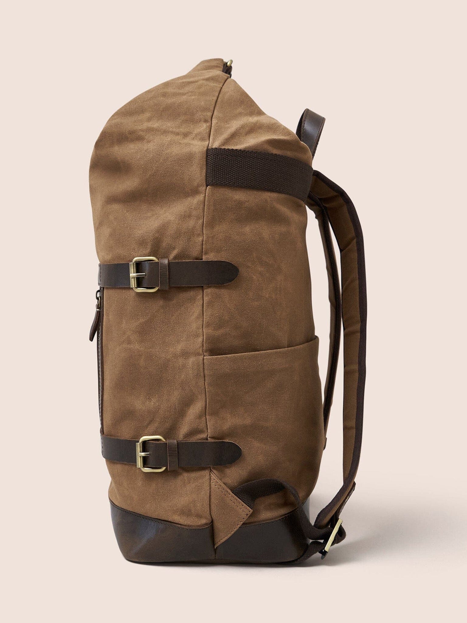 Dolpo Waxed Cotton Roll Top Backpack in Sand Bags- Gandys