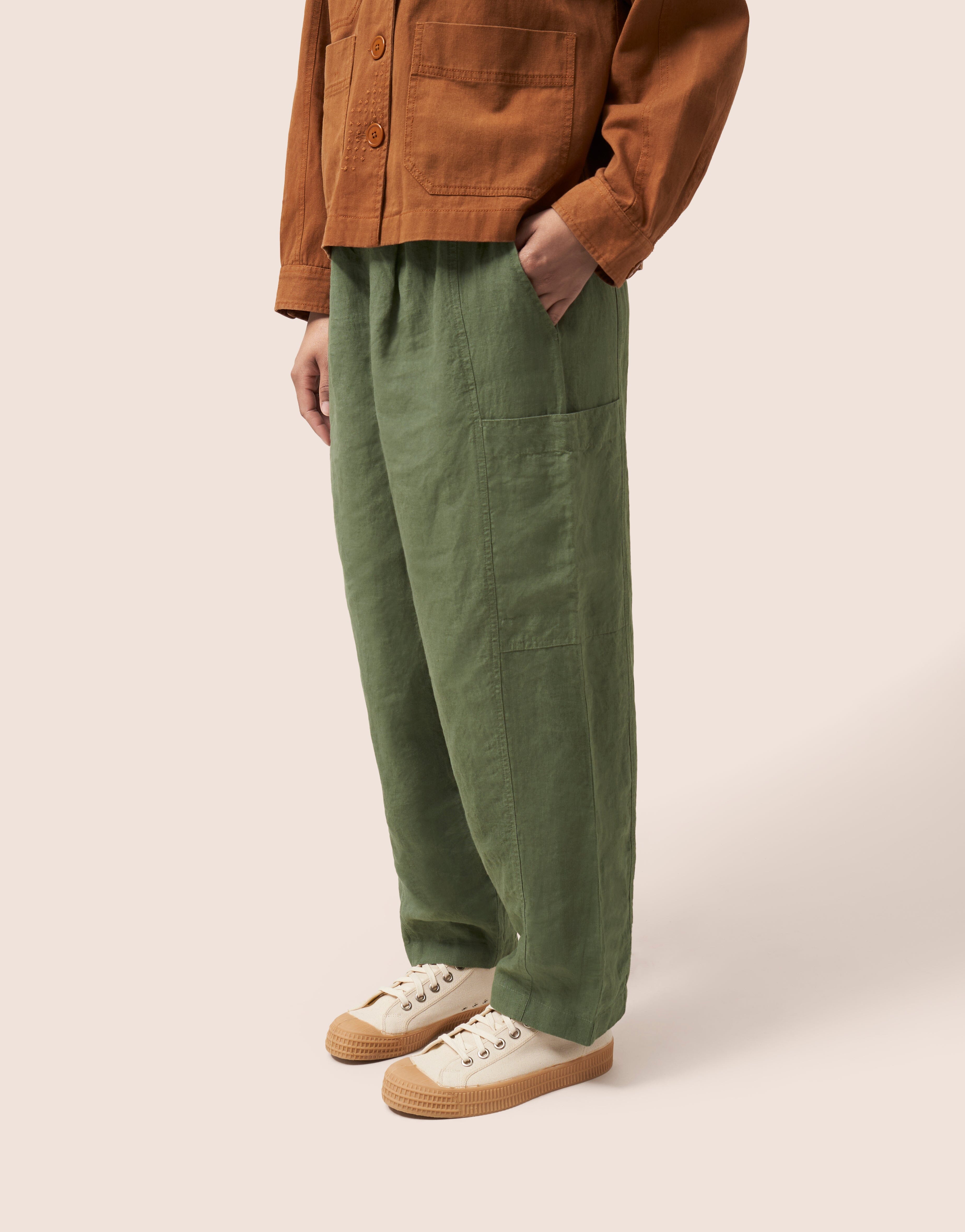 Green Bembridge Barrel Leg Trouser Bottoms- Gandys