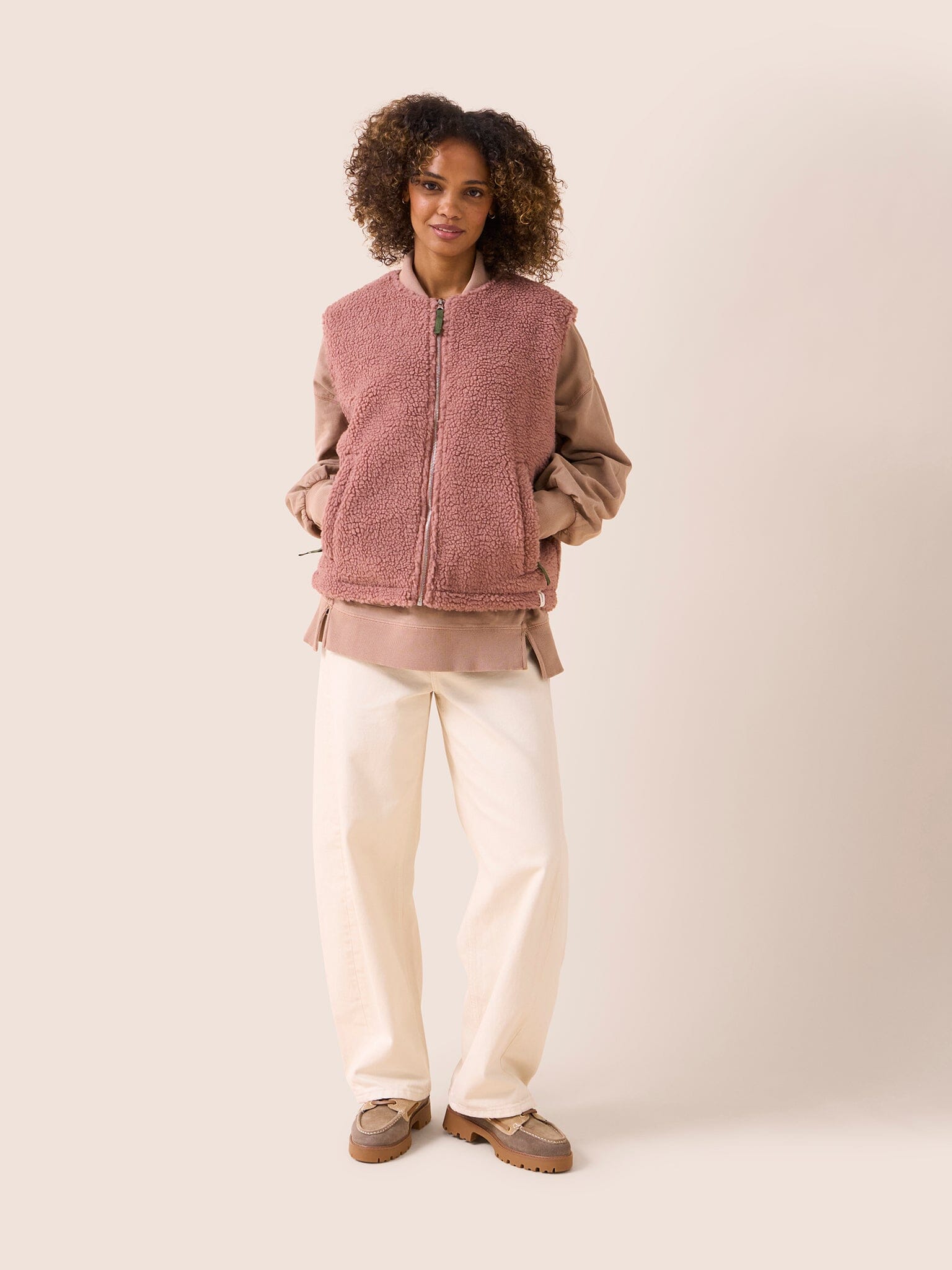 Harlem Recycled Fleece Gilet in Pink Layering- Gandys