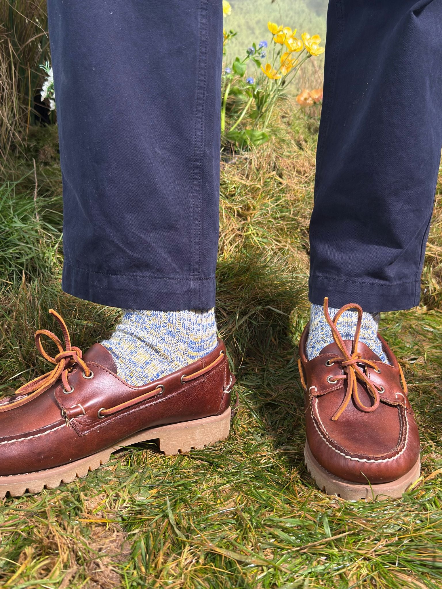 Haworth Made in England Socks in Light Blue, Yellow and White Accessories- Gandys
