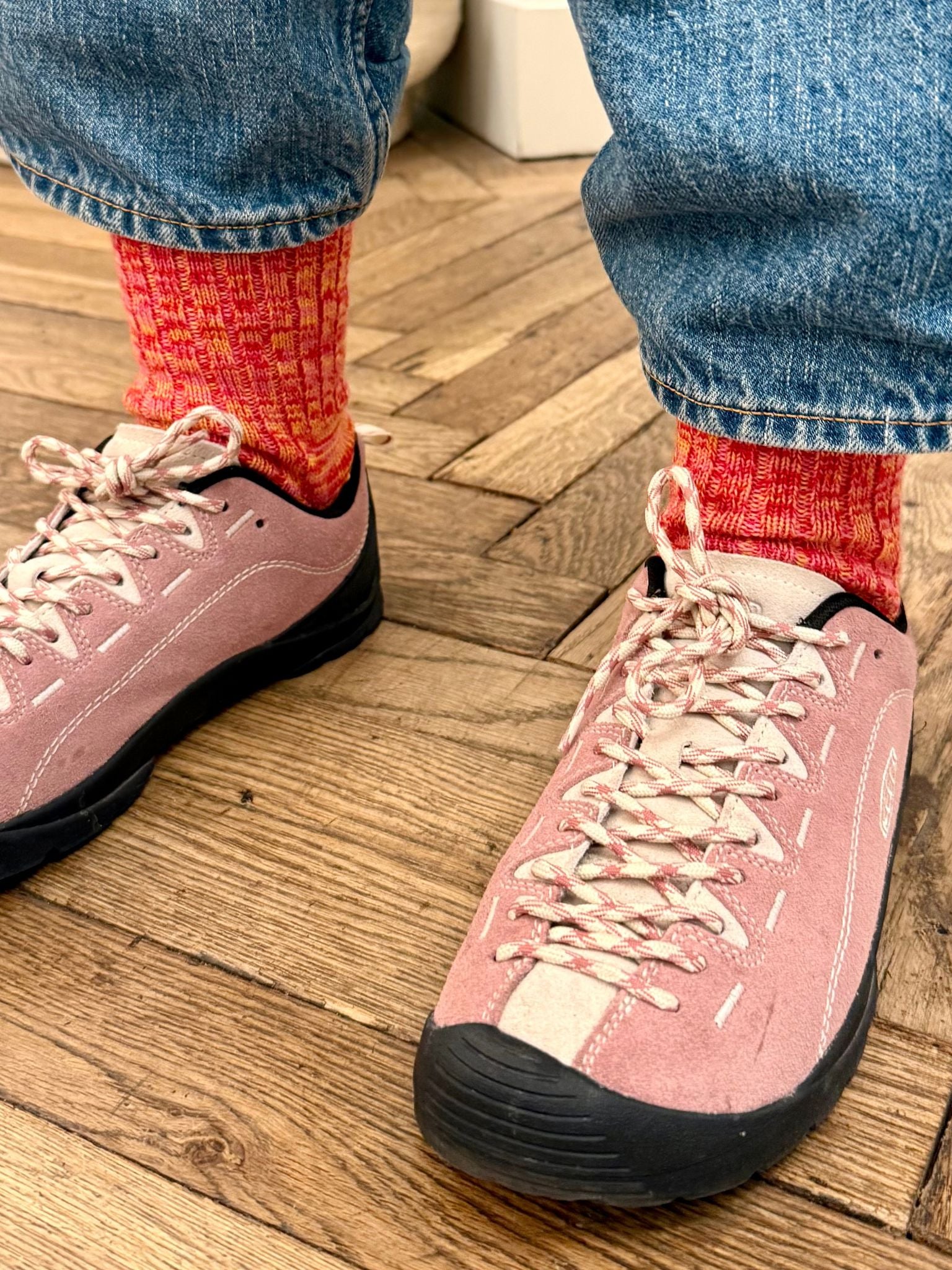 Hebden Made in England Wool Socks in Pink/Red Mix Accessories- Gandys