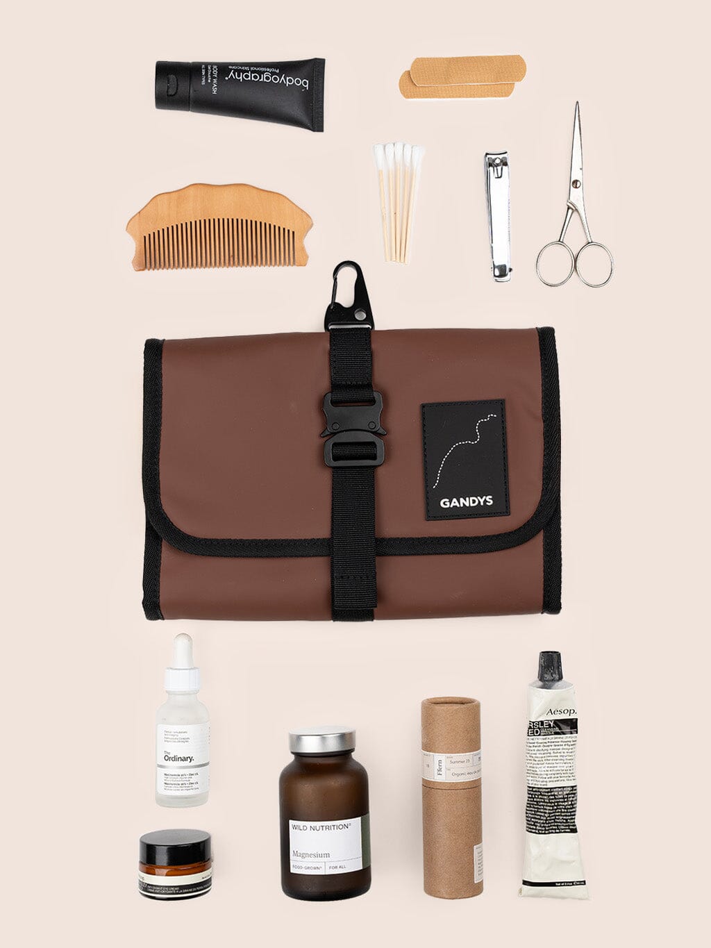 Helsinki Waterproof Roll Up Washbag in Brown Accessories- Gandys