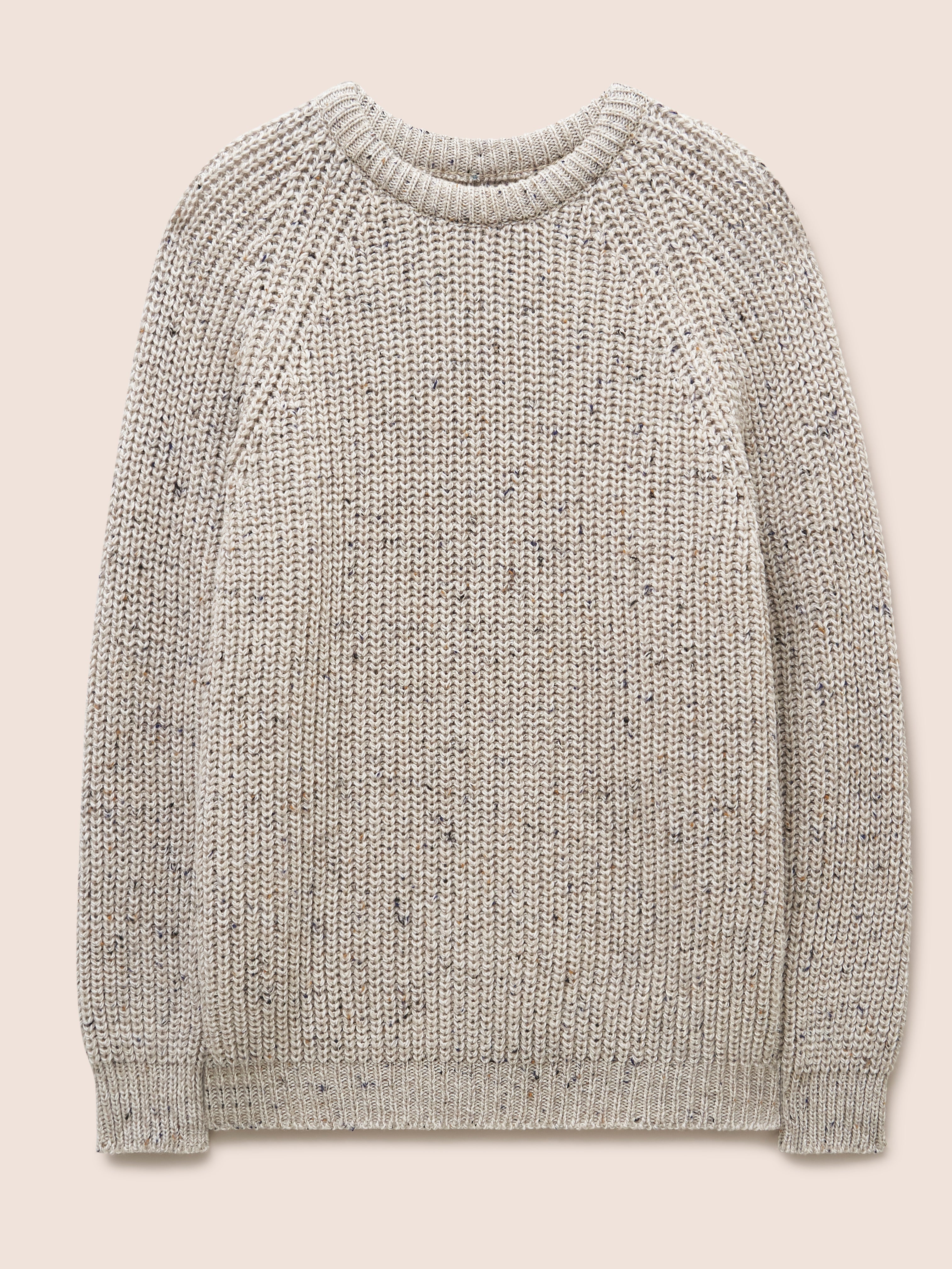 Highland Made in England Wool Fisherman Sweater in Natural Layering- Gandys