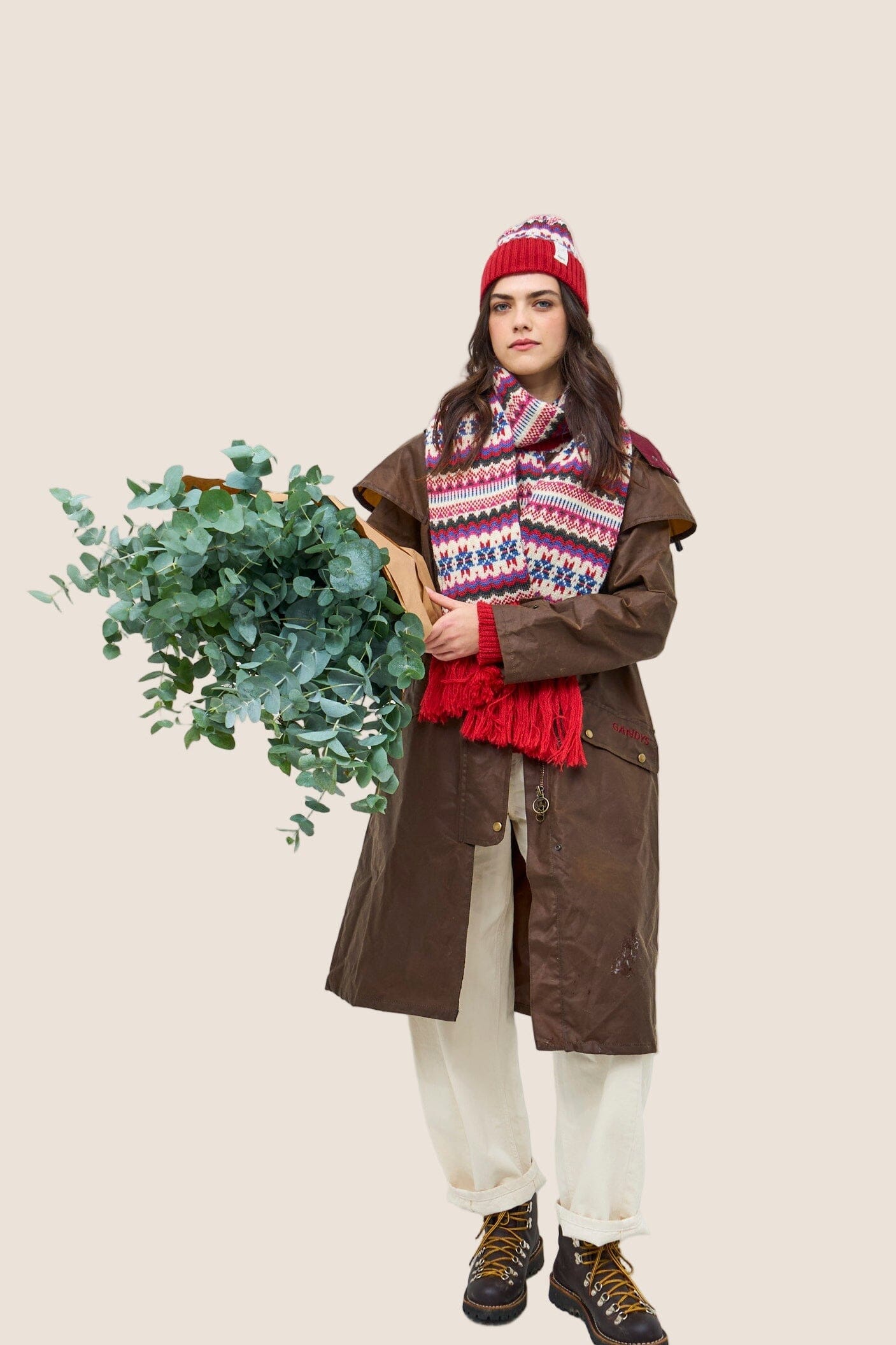 Isla Made in England Faire Isle Hat in Red Accessories- Gandys