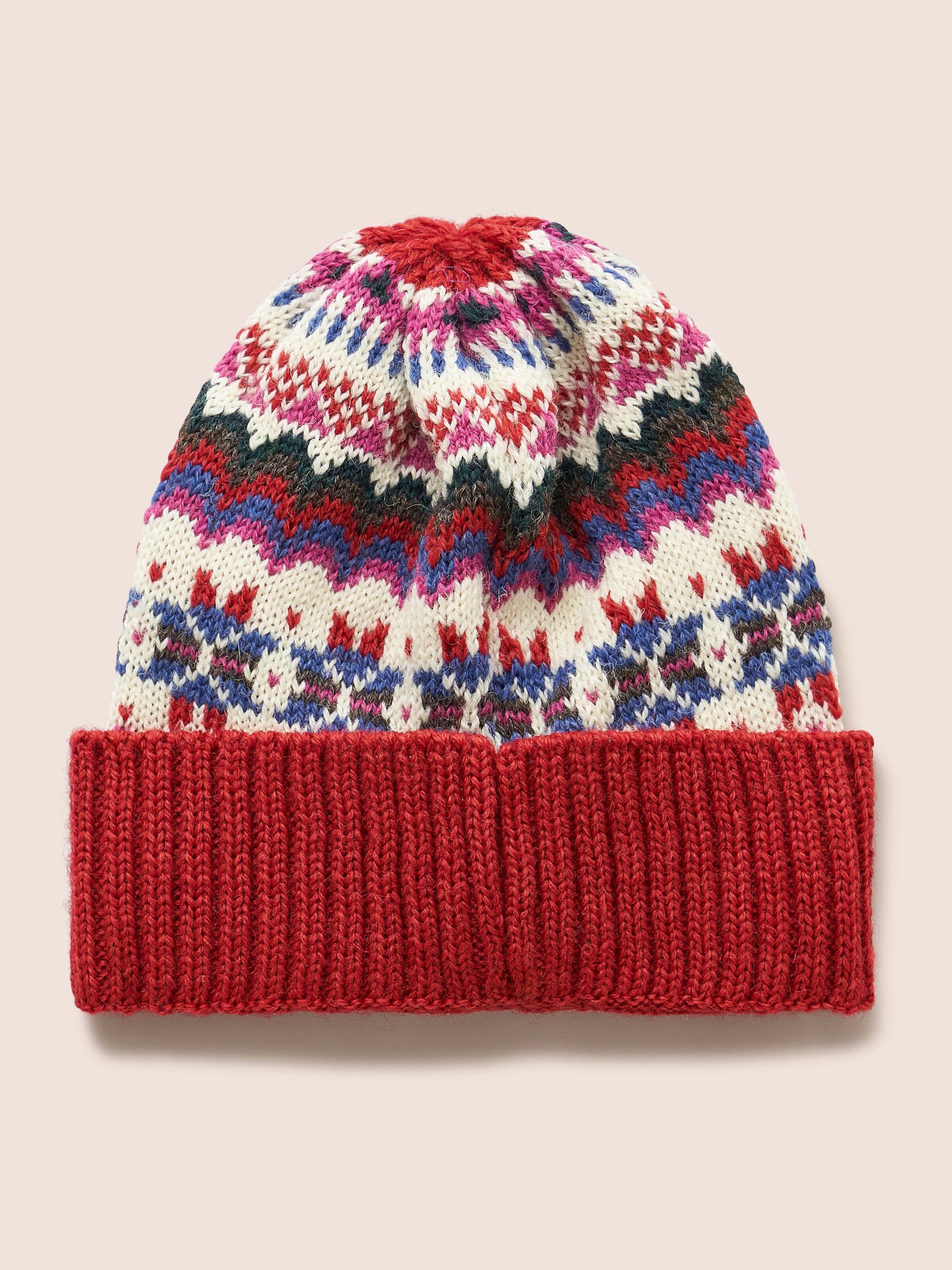 Isla Made in England Faire Isle Hat in Red Accessories- Gandys