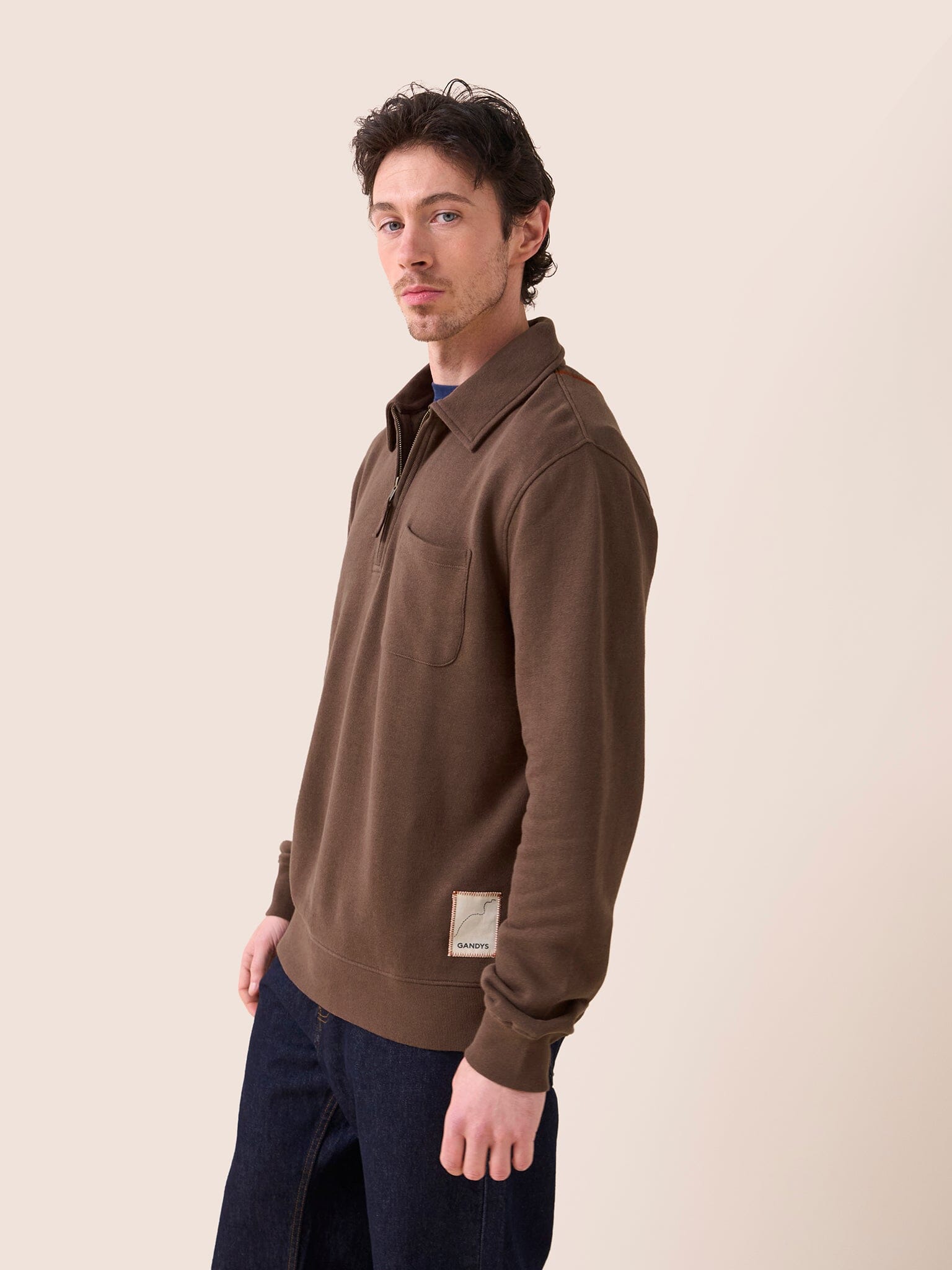 Java Organic Cotton 1/4 Zip Sweater in Brown Layering- Gandys