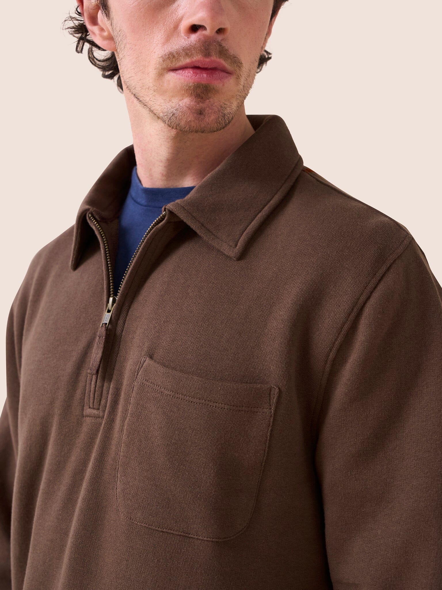 Java Organic Cotton 1/4 Zip Sweater in Brown Layering- Gandys