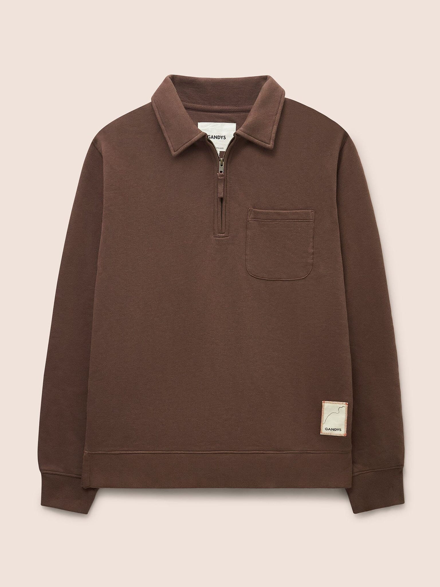 Java Organic Cotton 1/4 Zip Sweater in Brown Layering- Gandys