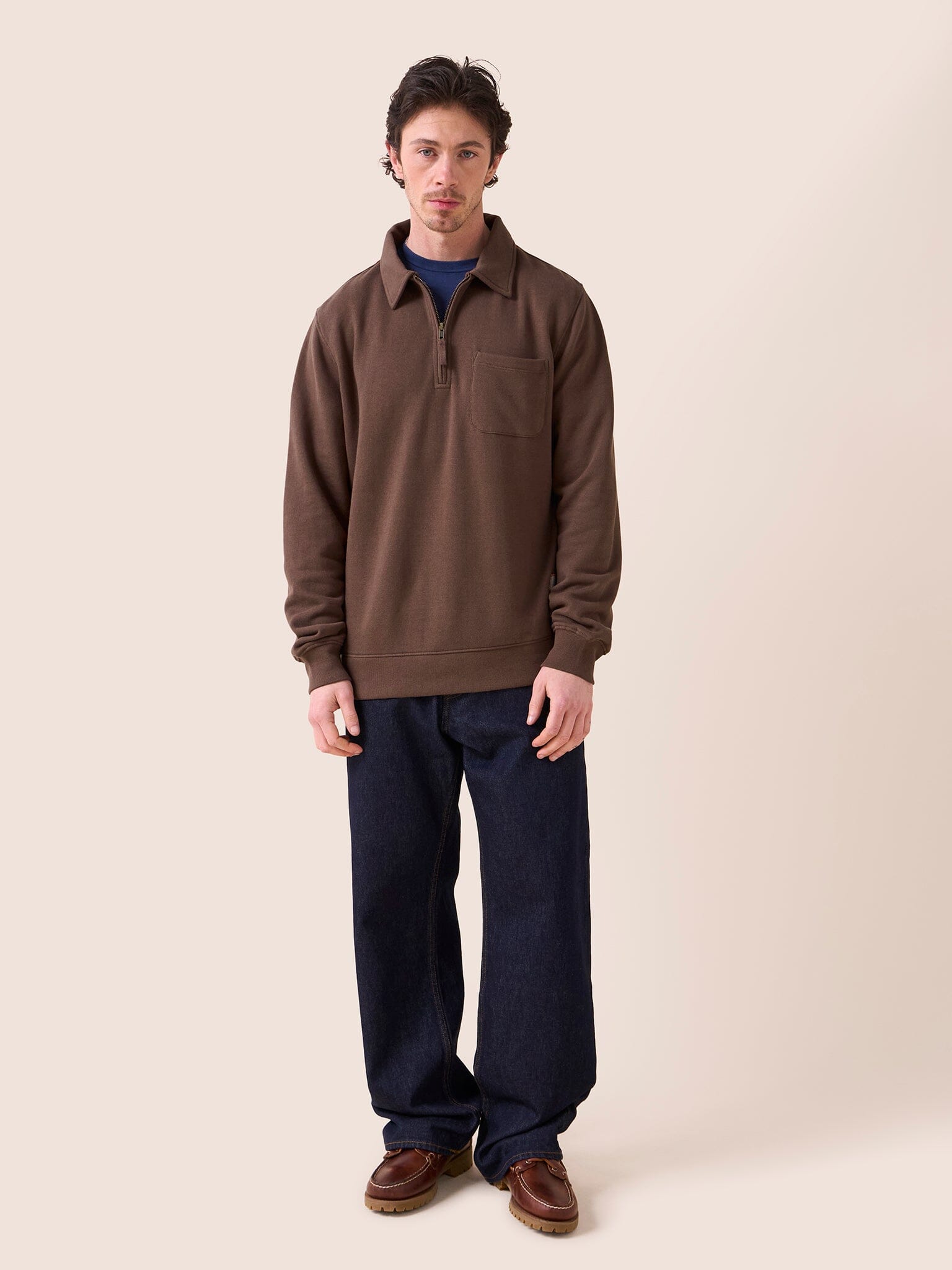 Java Organic Cotton 1/4 Zip Sweater in Brown Layering- Gandys
