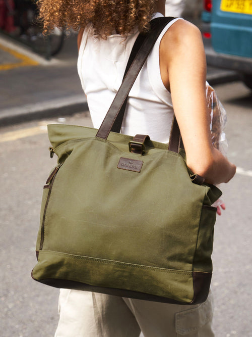 Waxed cotton online tote