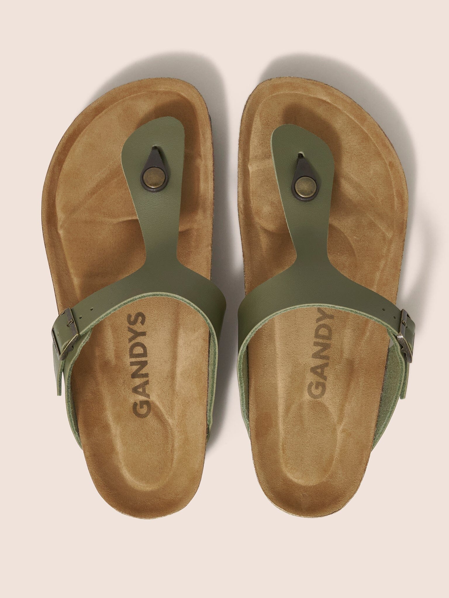 Khaki Seville Toe Post Footbed Sandal Footwear- Gandys