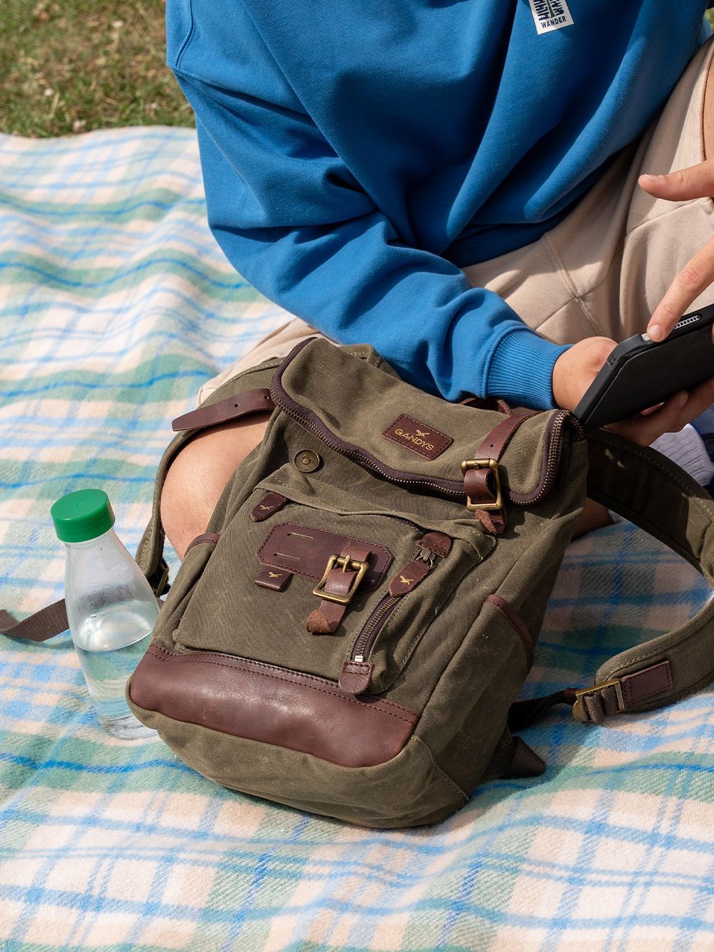 Khaki Slate Waxed Cotton Mini Bali Backpack Bags- Gandys