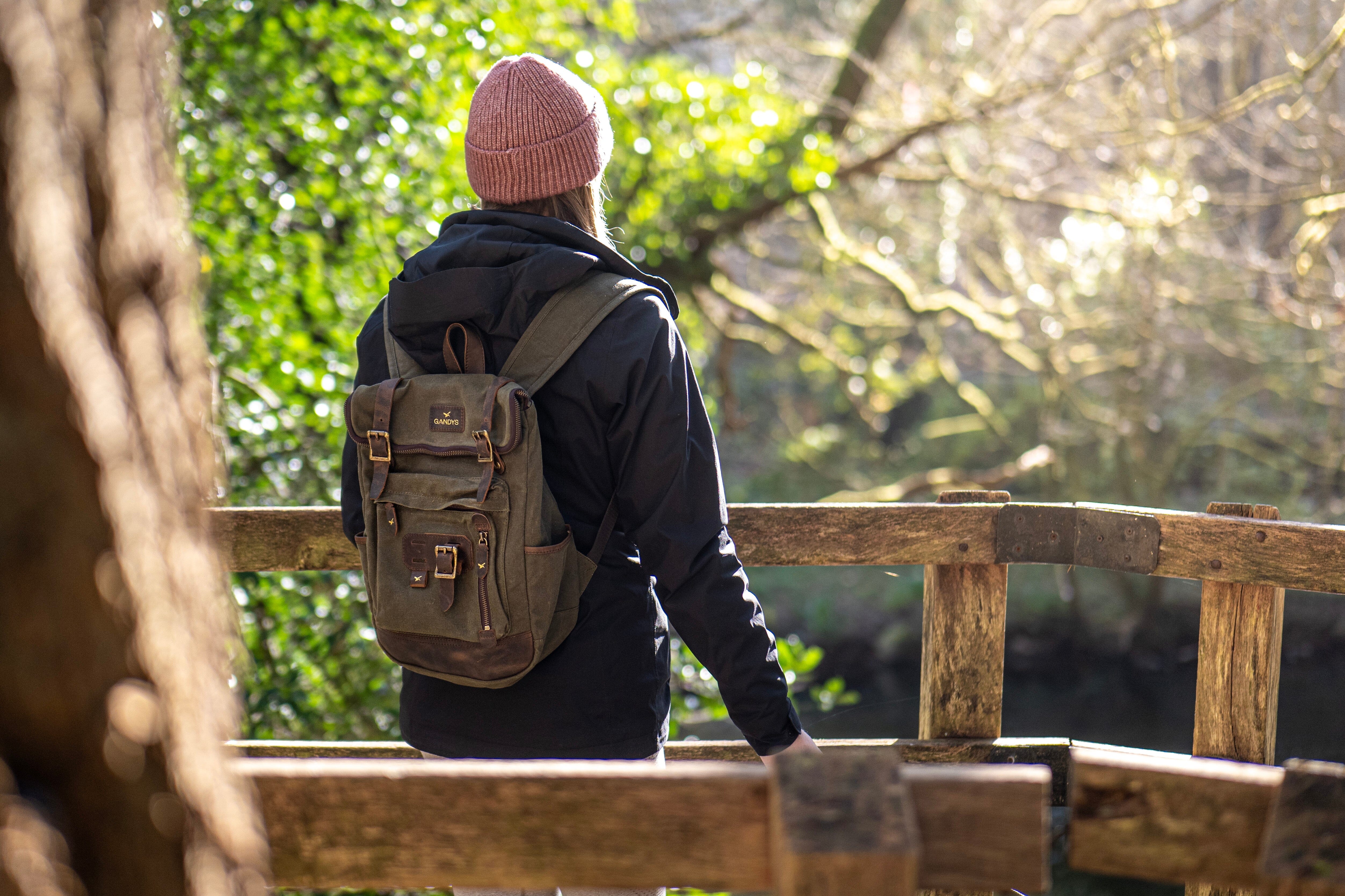 Khaki Slate Waxed Cotton Mini Bali Backpack Bags- Gandys