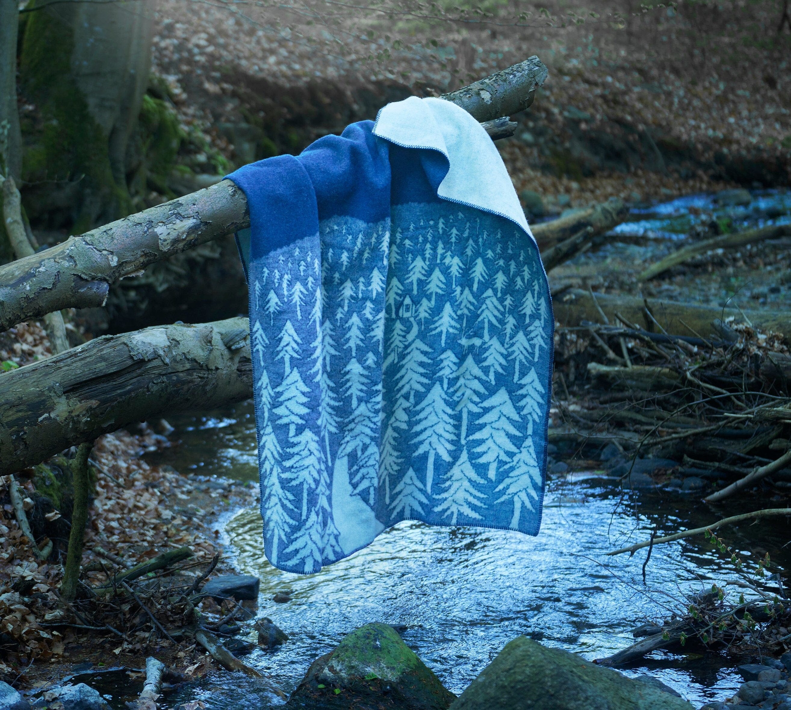 Klippan House in the Forest Lambswool Navy Blue Blanket