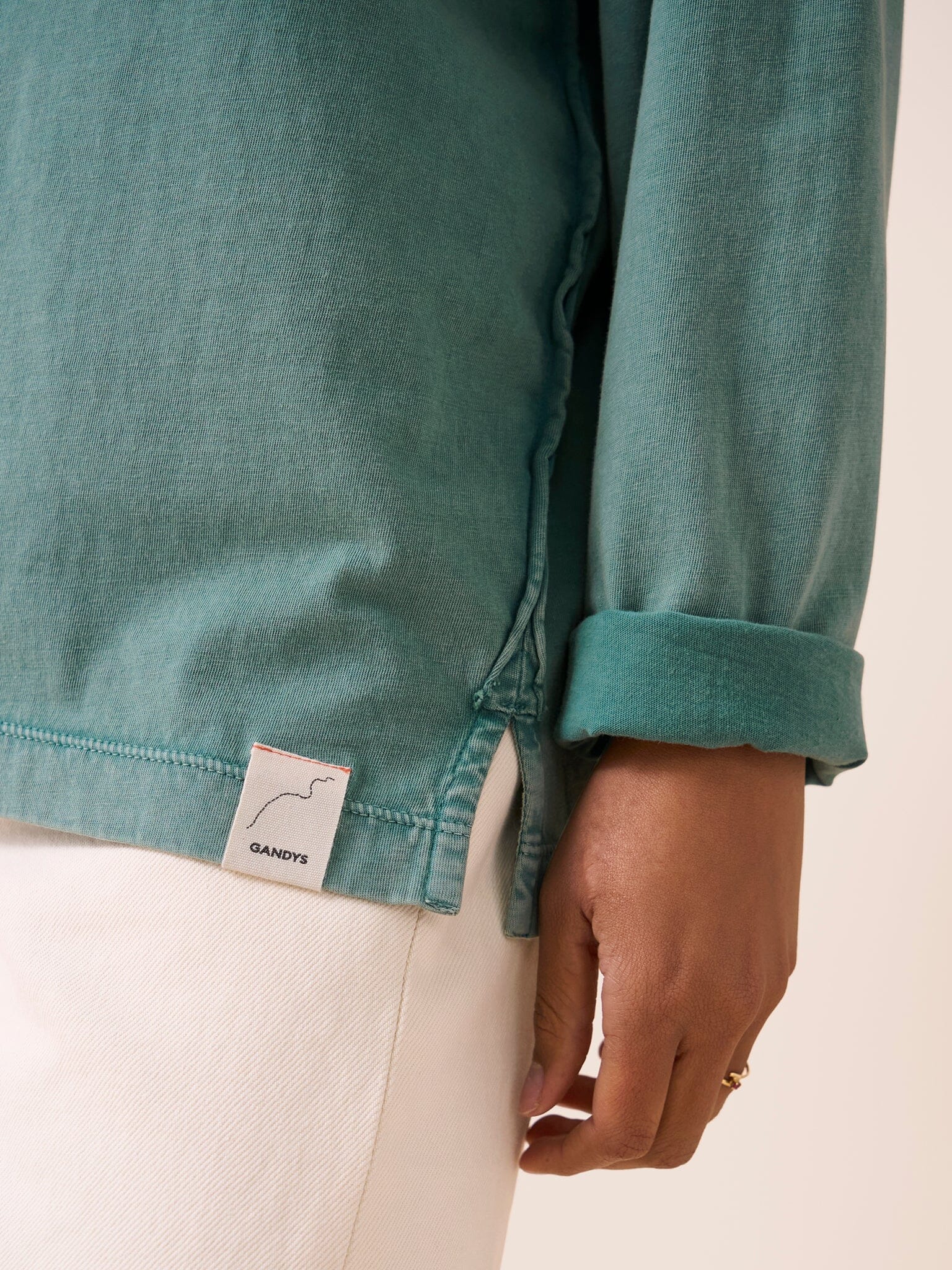 Lao Cotton Long Sleeve Pocket T-Shirt in Turquoise T-Shirts- Gandys
