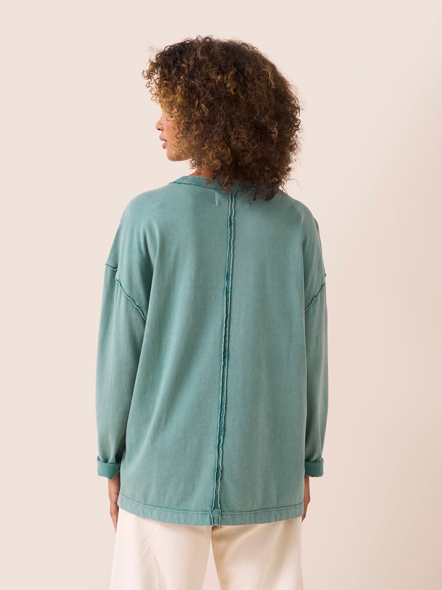 Lao Cotton Long Sleeve Pocket T-Shirt in Turquoise T-Shirts- Gandys