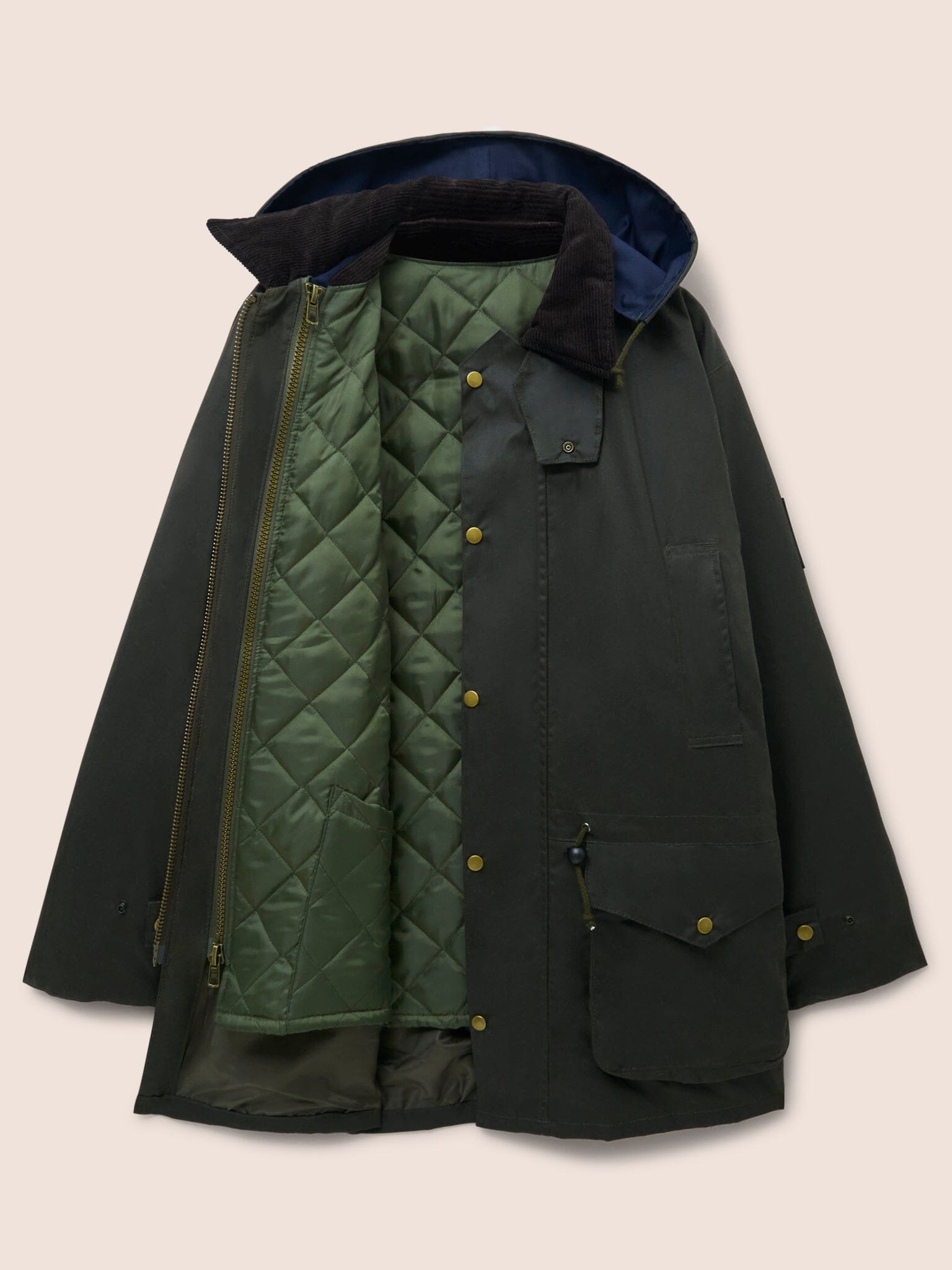 Leighton Waxed Cotton 4 in 1 Coat in Dark Olive Outerwear- Gandys