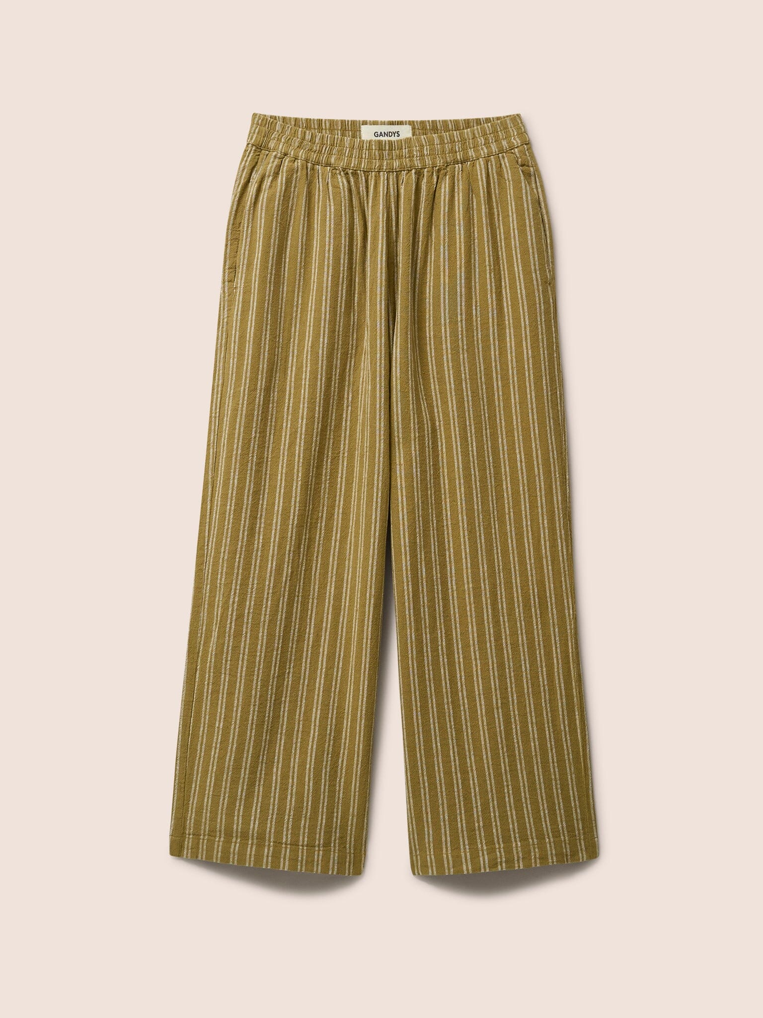 Lexington Cotton Wide Leg Trousers in Caramel Stripe Bottoms- Gandys