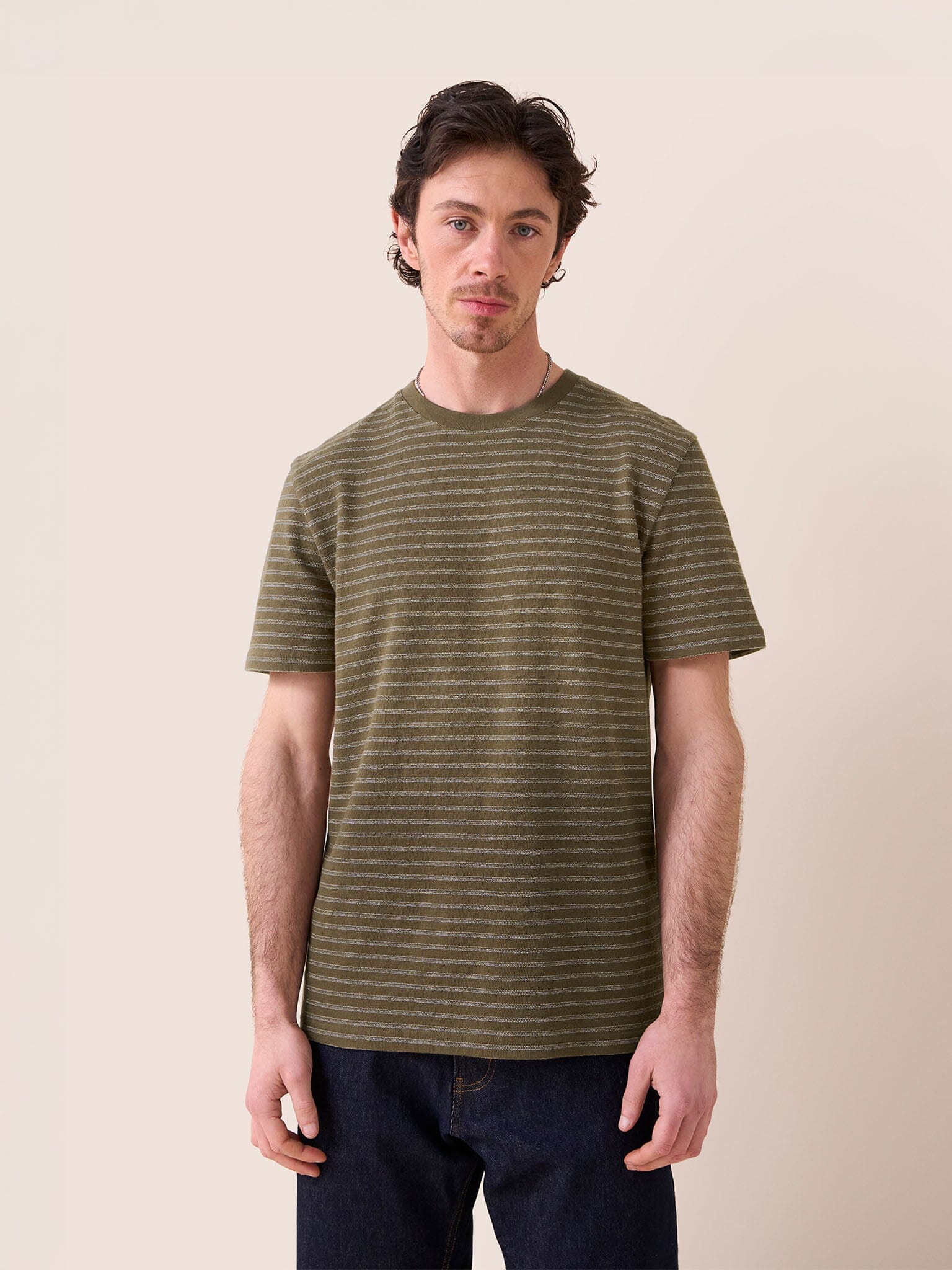 Lucca Classic Organic Cotton Short Sleeve T-Shirt in Brown Stripe T-Shirts- Gandys