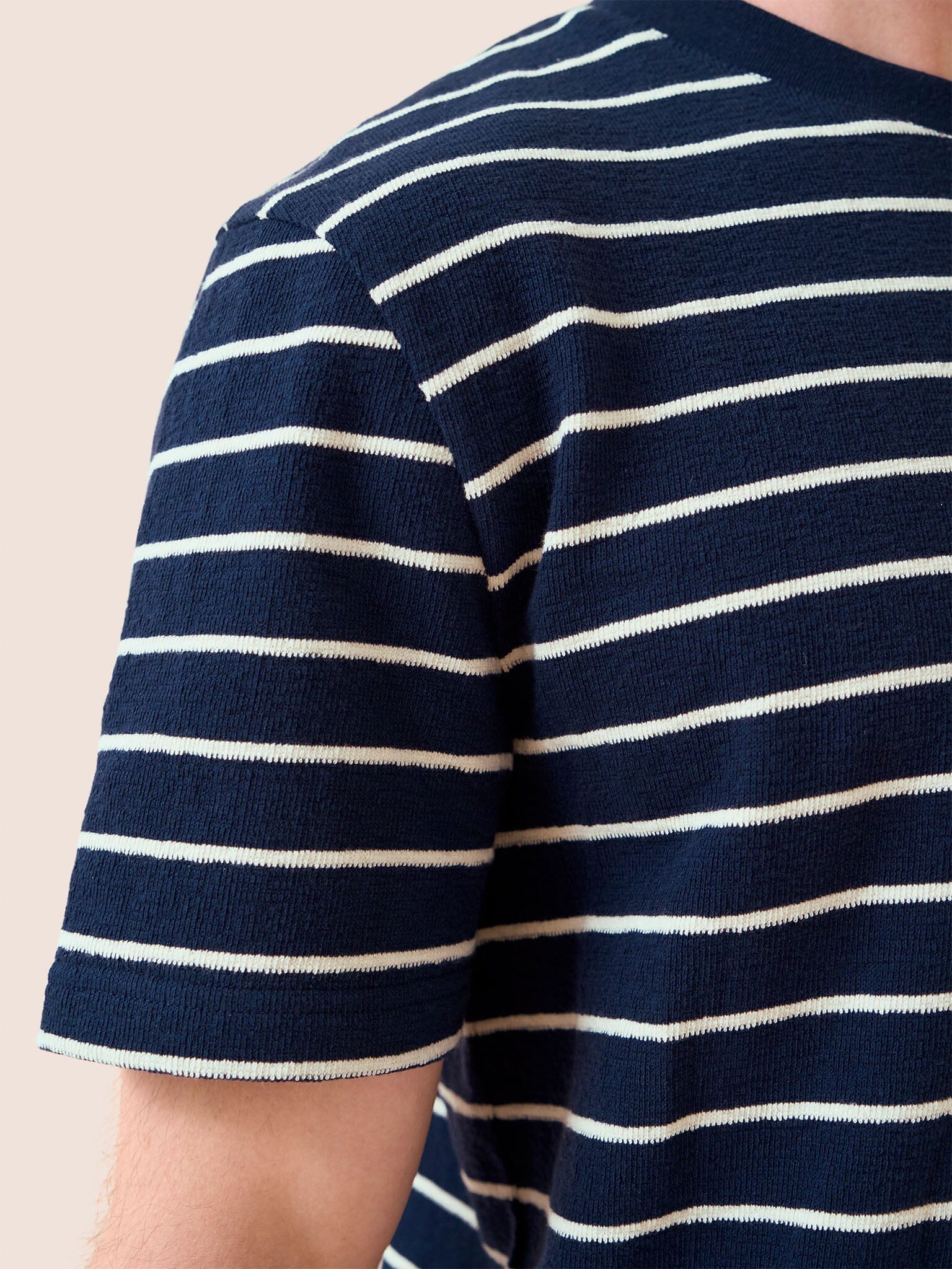 Lucca Classic Organic Cotton Short Sleeve T-Shirt in Navy Stripe T-Shirts- Gandys