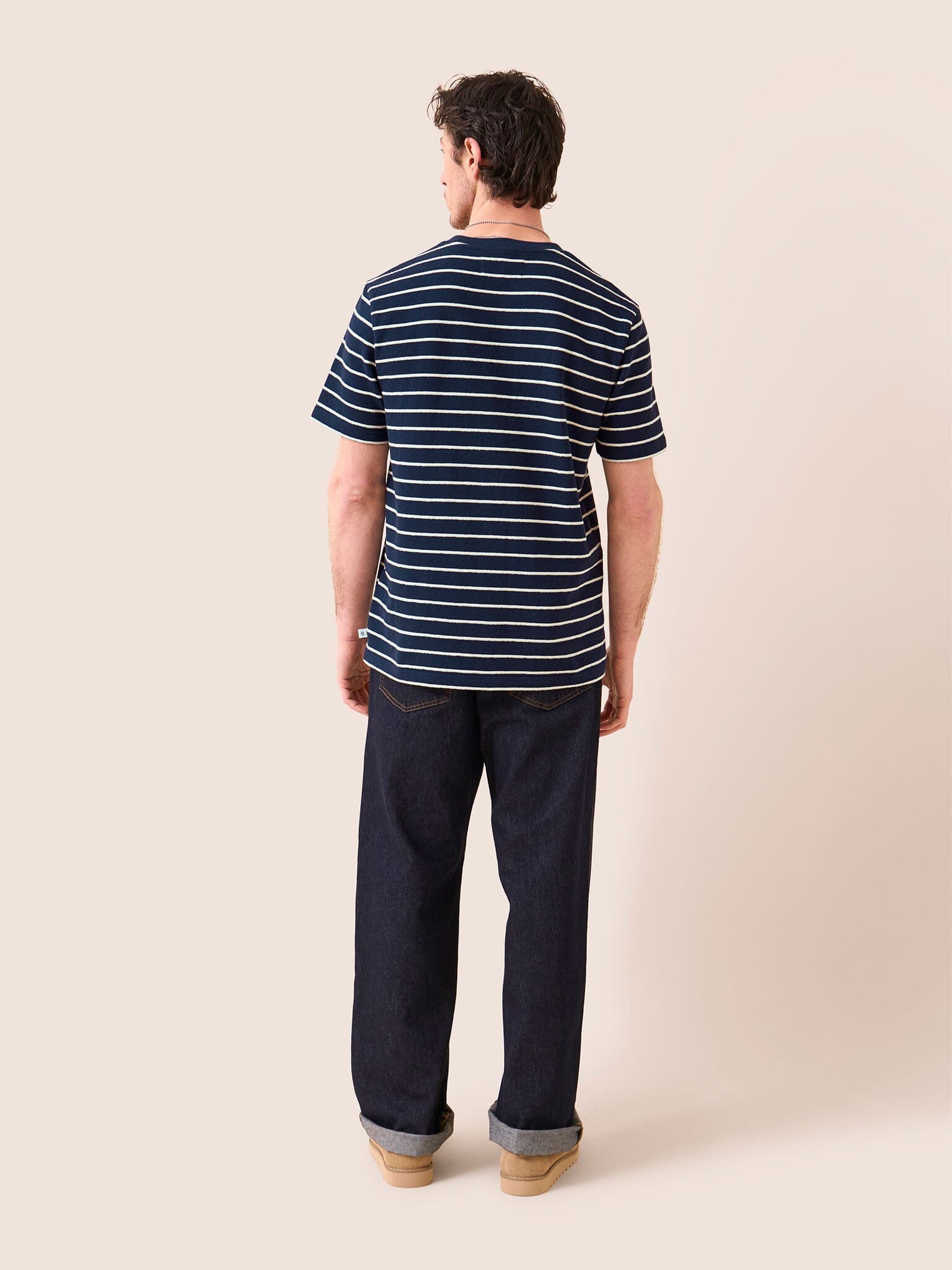 Lucca Classic Organic Cotton Short Sleeve T-Shirt in Navy Stripe T-Shirts- Gandys