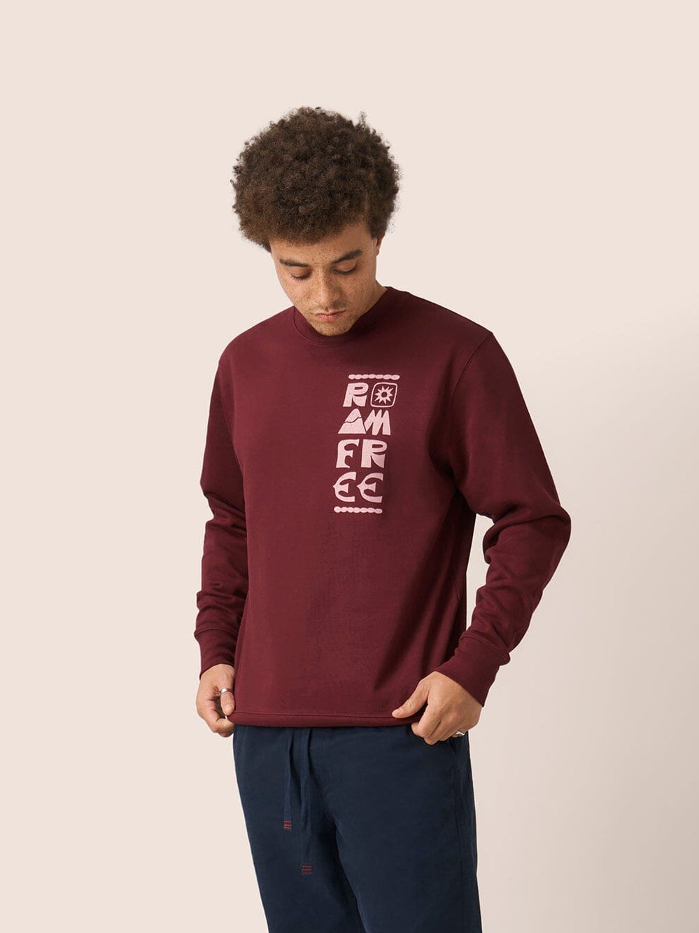 Milford Organic Cotton Roam Free Graphic Sweatshirt in Burgundy Layering- Gandys